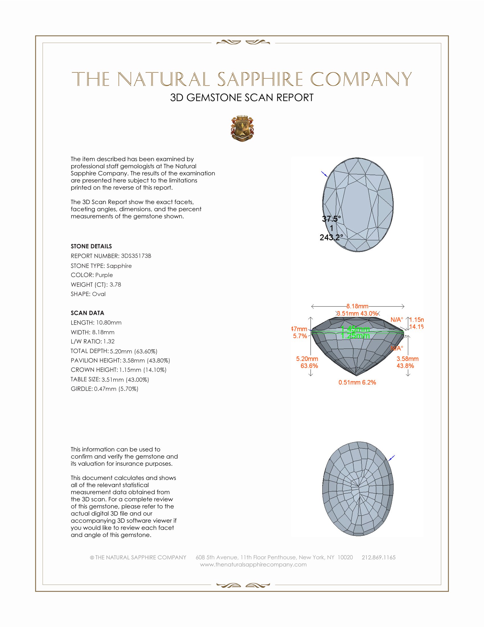3.78 Ct. Purple Sapphire from Madagascar