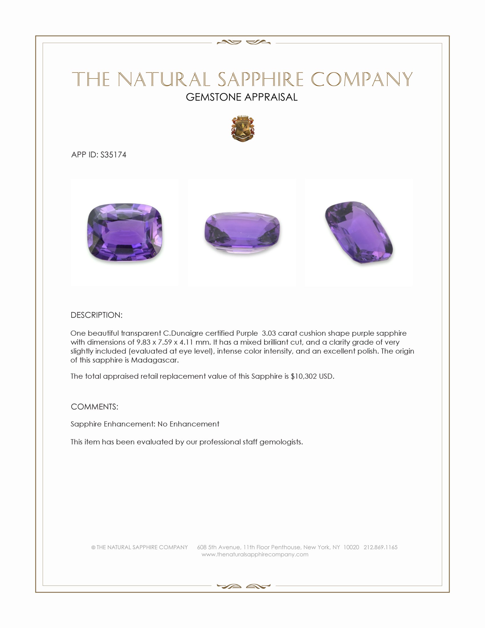 3.03 Ct. Purple Sapphire from Madagascar