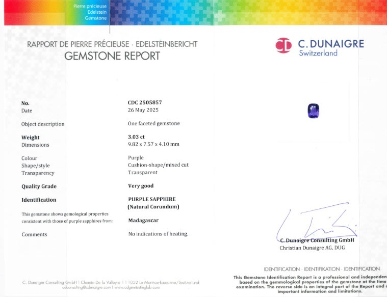 3.03 Ct. Purple Sapphire from Madagascar