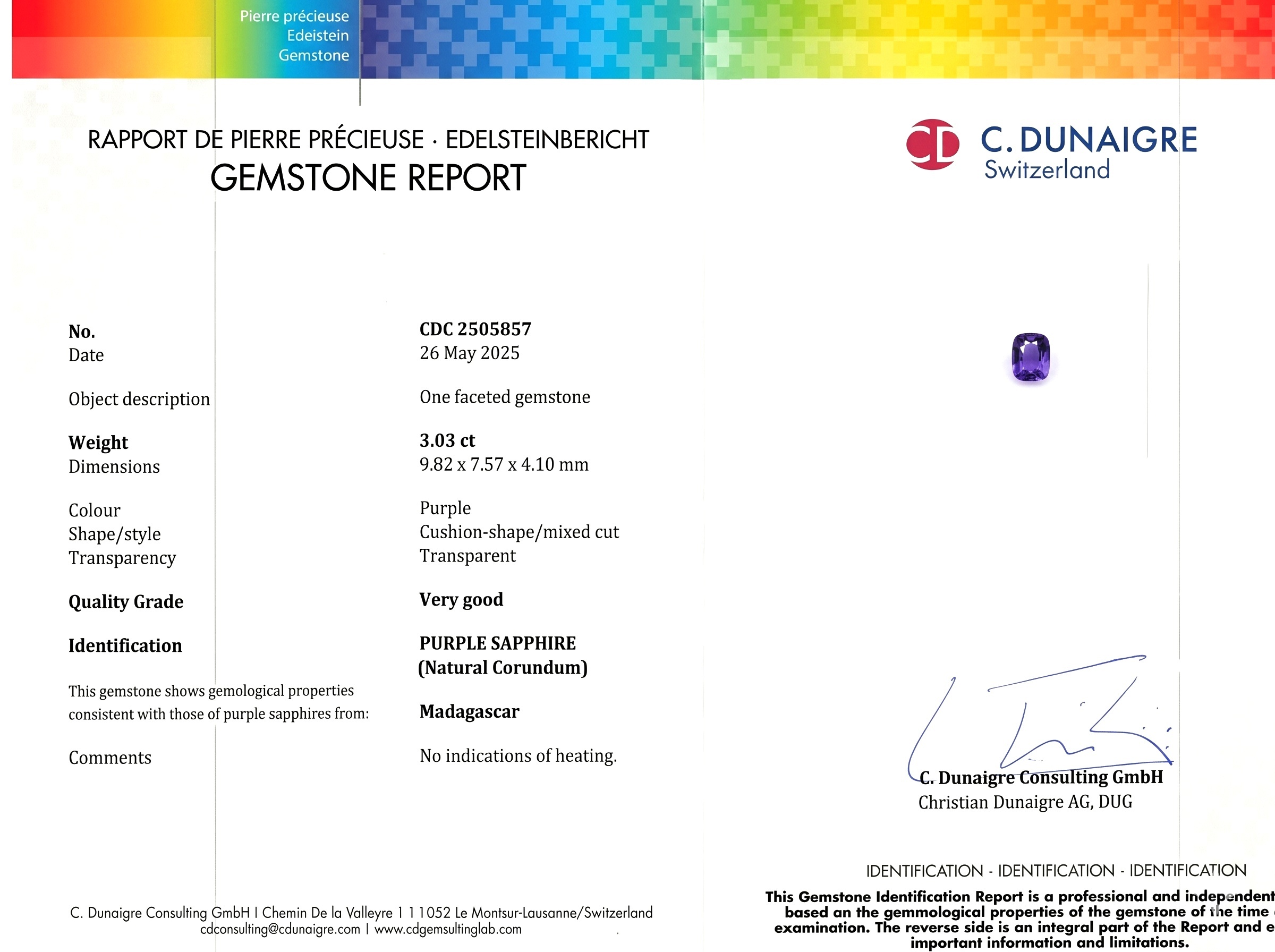 3.03 Ct. Purple Sapphire from Madagascar