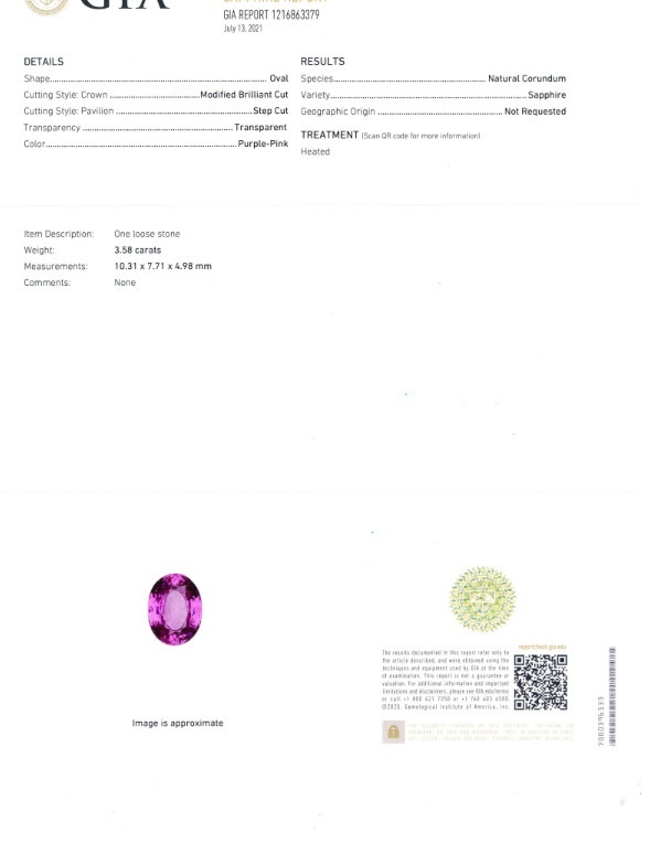 3.58 Ct. Purplish Pink Sapphire from Ceylon (Sri Lanka)