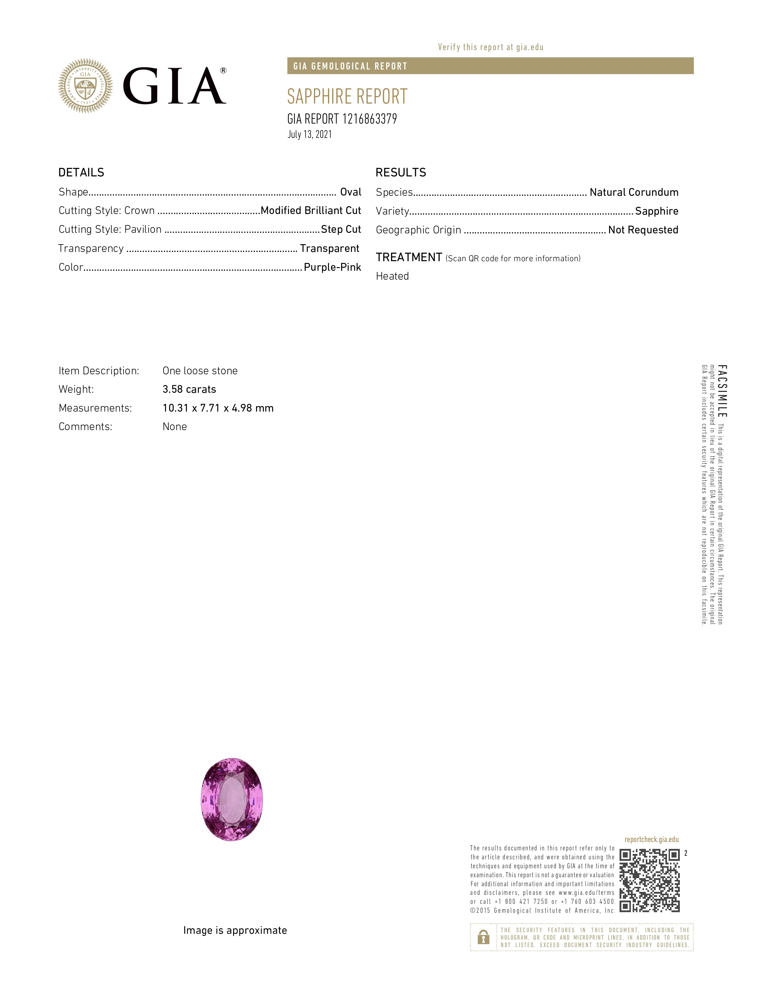 3.58 Ct. Purplish Pink Sapphire from Ceylon (Sri Lanka)