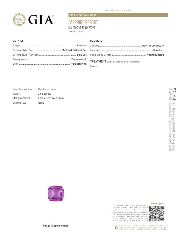 2.96 Ct. Purplish Pink Sapphire from Ceylon (Sri Lanka)