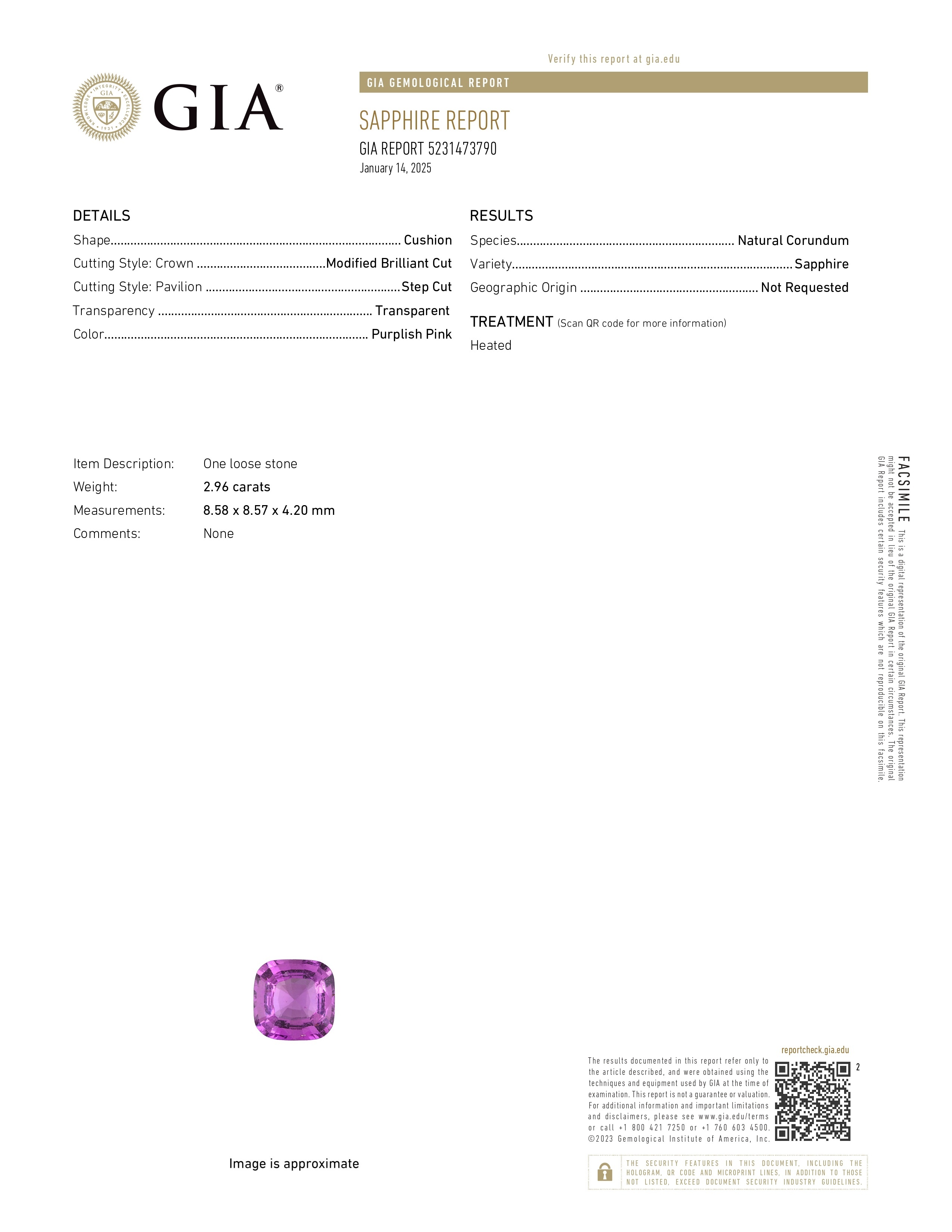 2.96 Ct. Purplish Pink Sapphire from Ceylon (Sri Lanka)