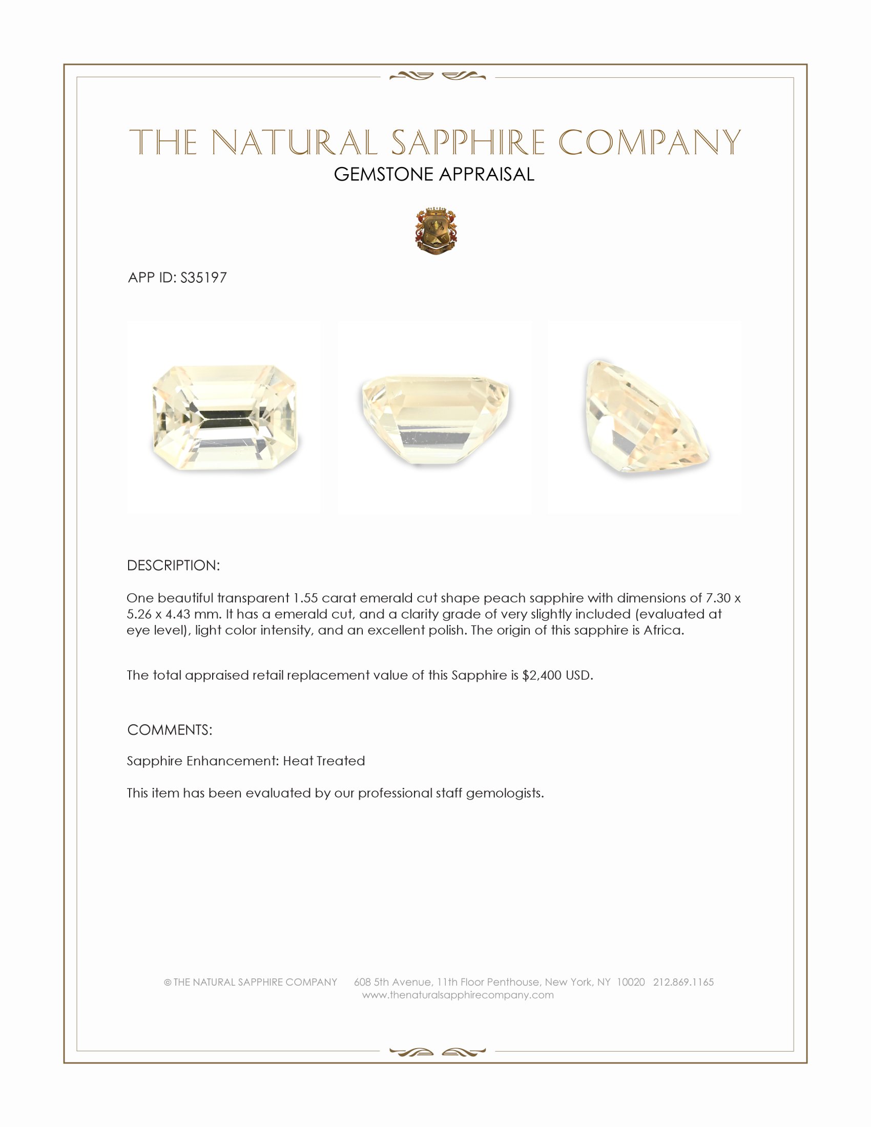 1.55 Ct. Peach Sapphire from Africa