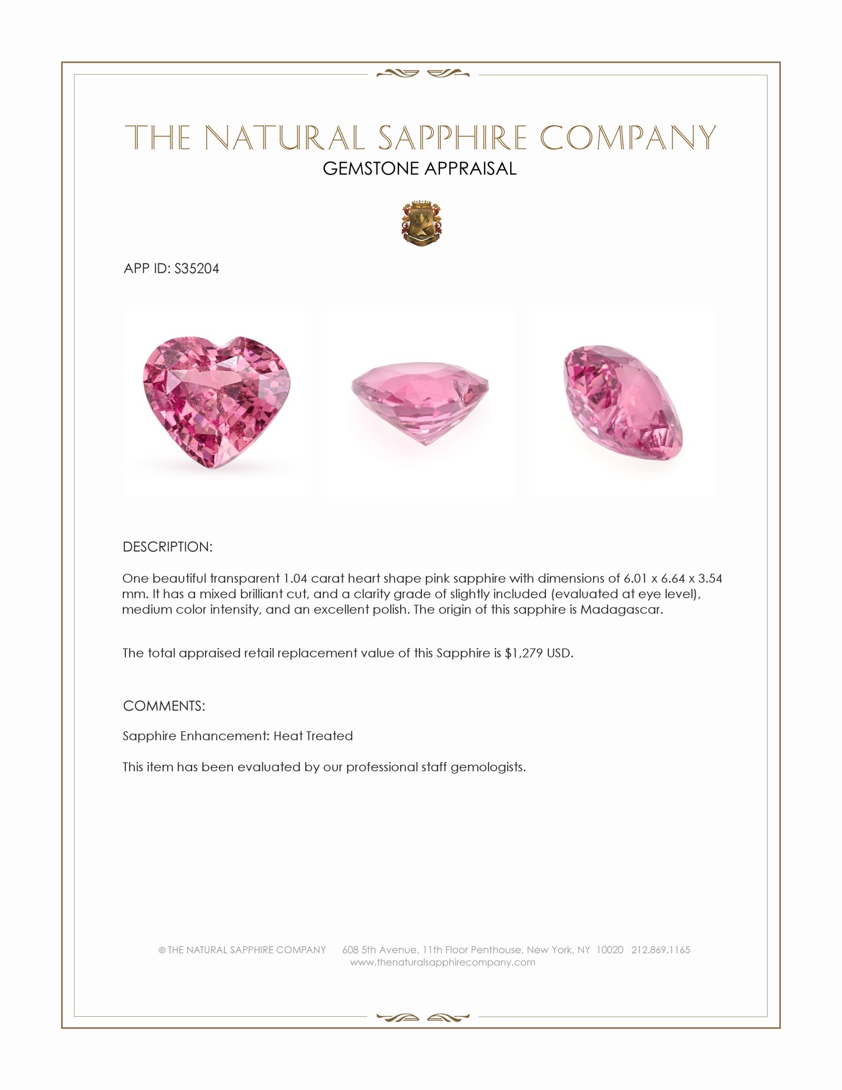 1.04 Ct. Pink Sapphire from Madagascar