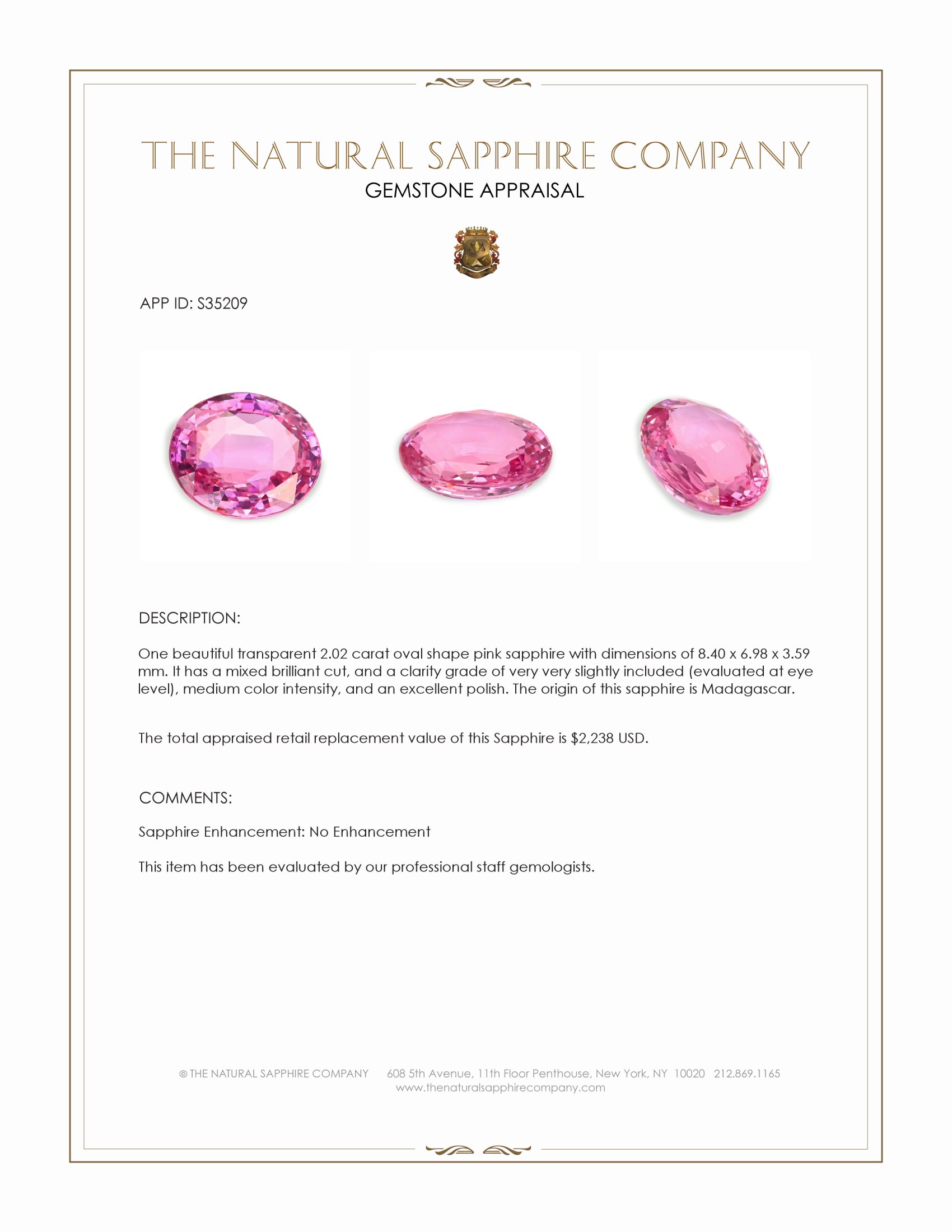 2.02 Ct. Pink Sapphire from Madagascar