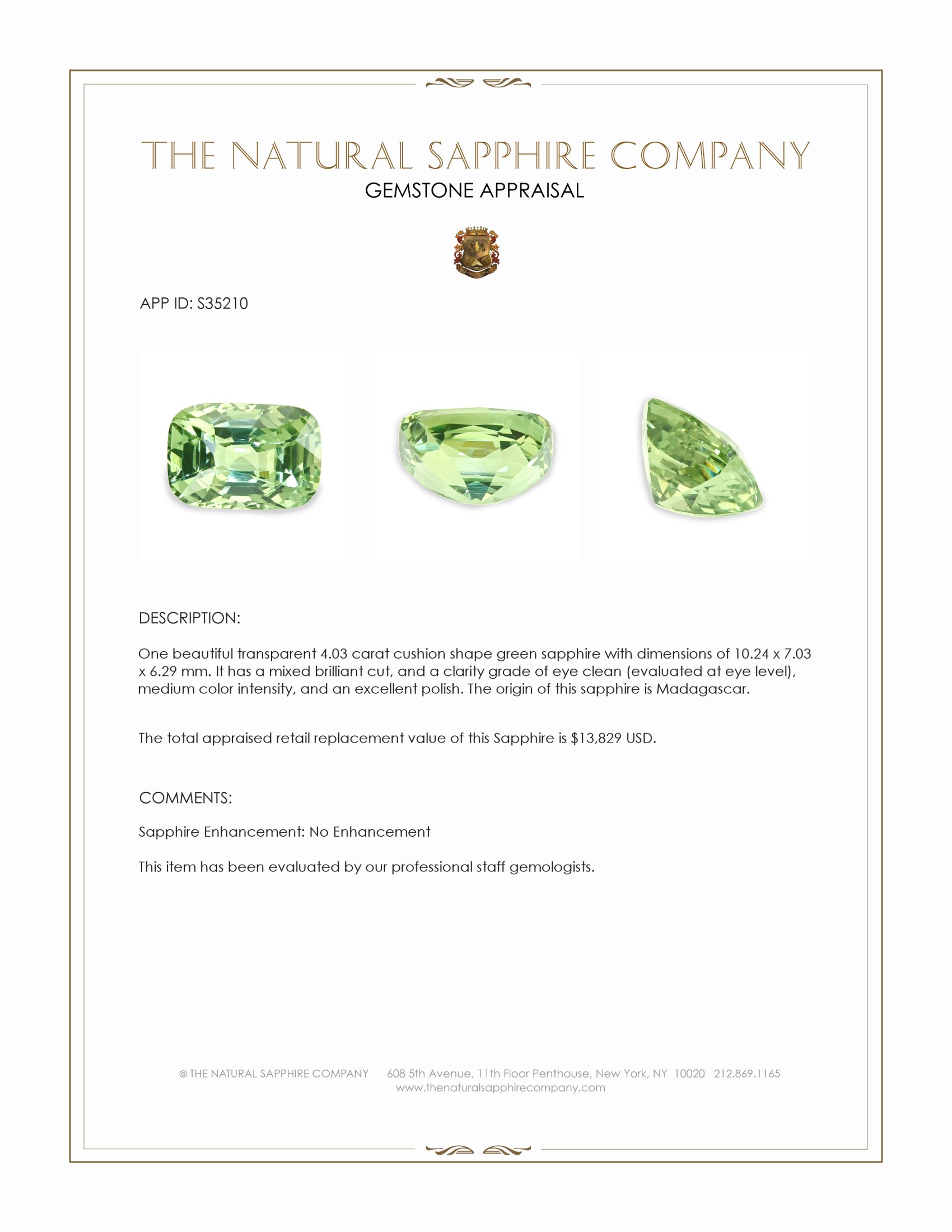 4.03 Ct. Green Sapphire from Madagascar