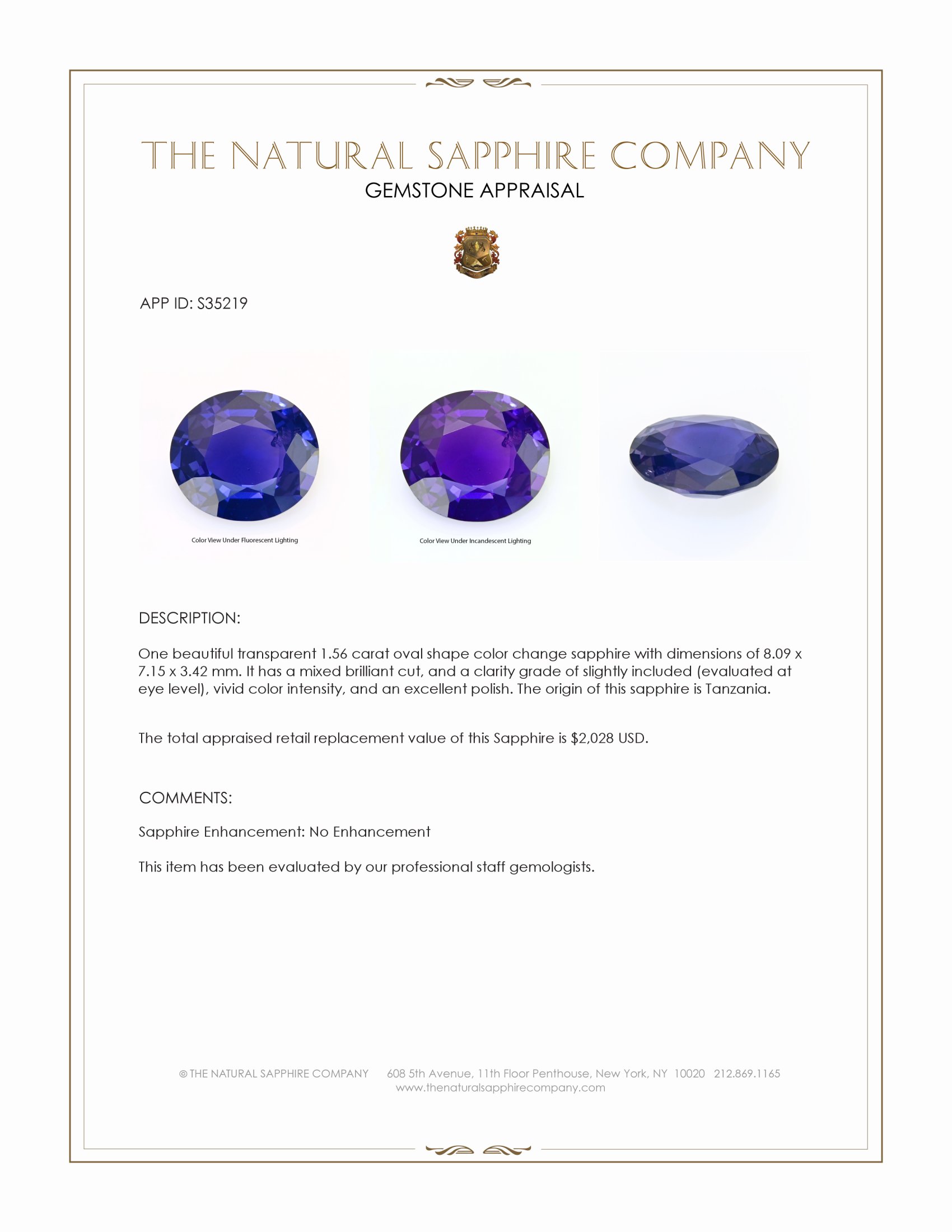 1.56 Ct. Color Change Sapphire from Tanzania