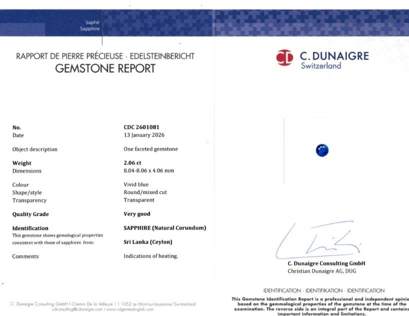 2.06 Ct. Blue Sapphire from Ceylon (Sri Lanka)