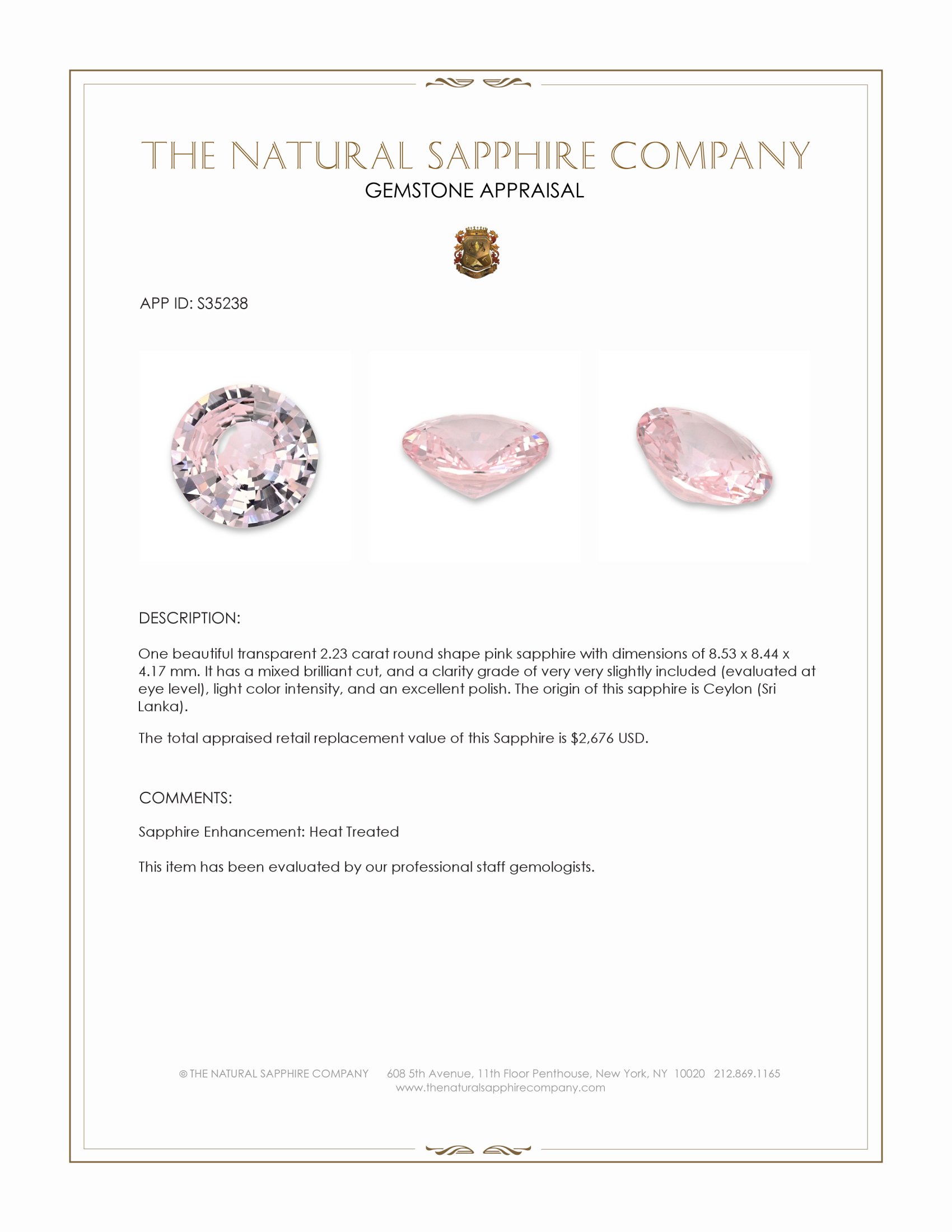 2.23 Ct. Pink Sapphire from Ceylon (Sri Lanka)