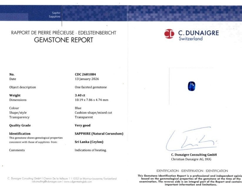 3.40 Ct. Blue Sapphire from Ceylon (Sri Lanka)