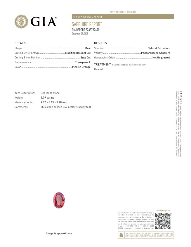 2.09 Ct. Padparadscha Sapphire from Ceylon (Sri Lanka)