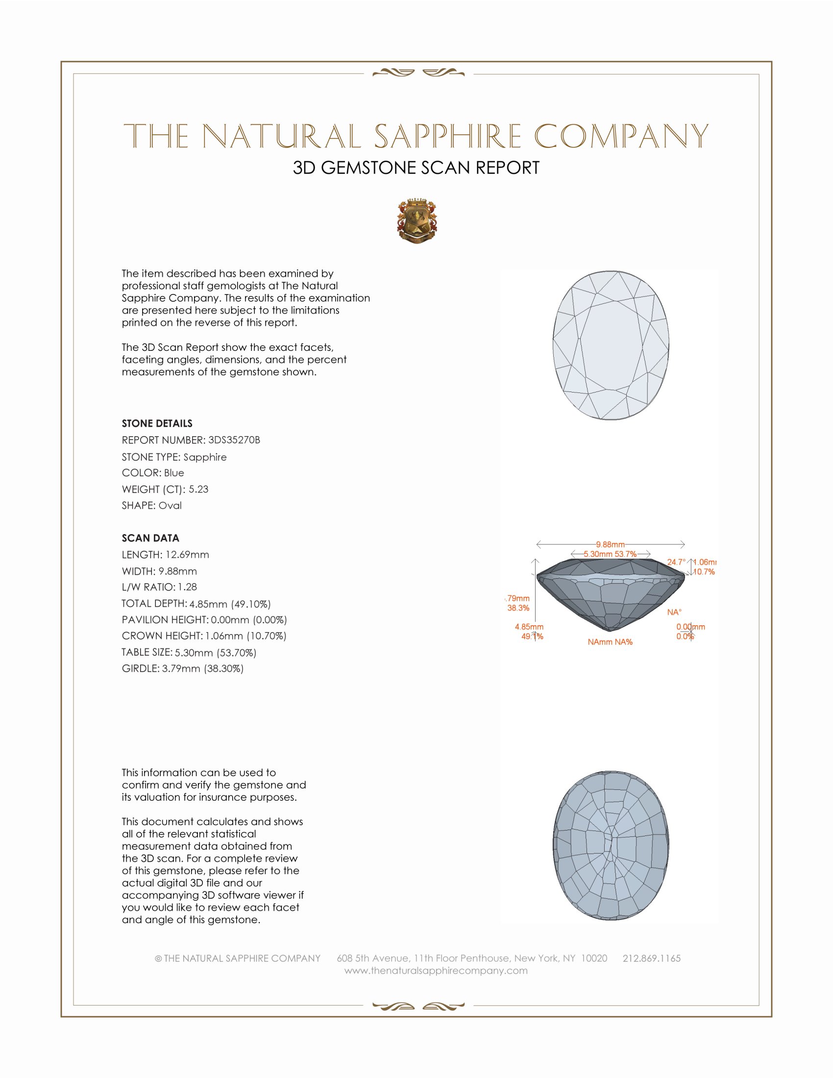 5.23 Ct. Blue Sapphire from Thailand