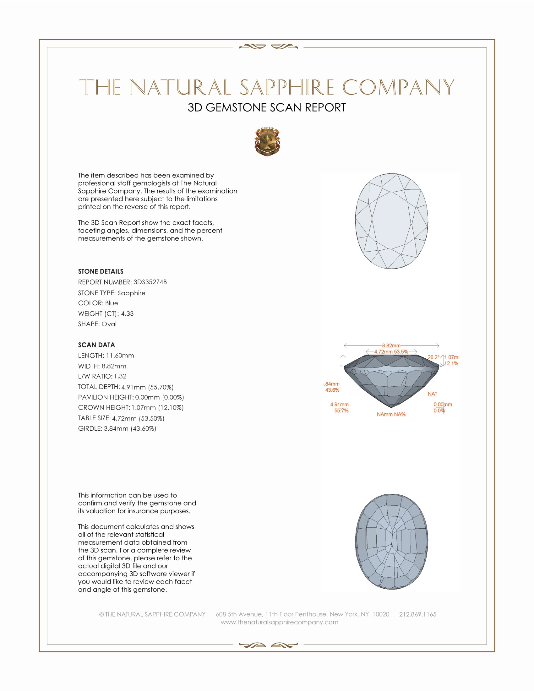 4.33 Ct. Blue Sapphire from Thailand