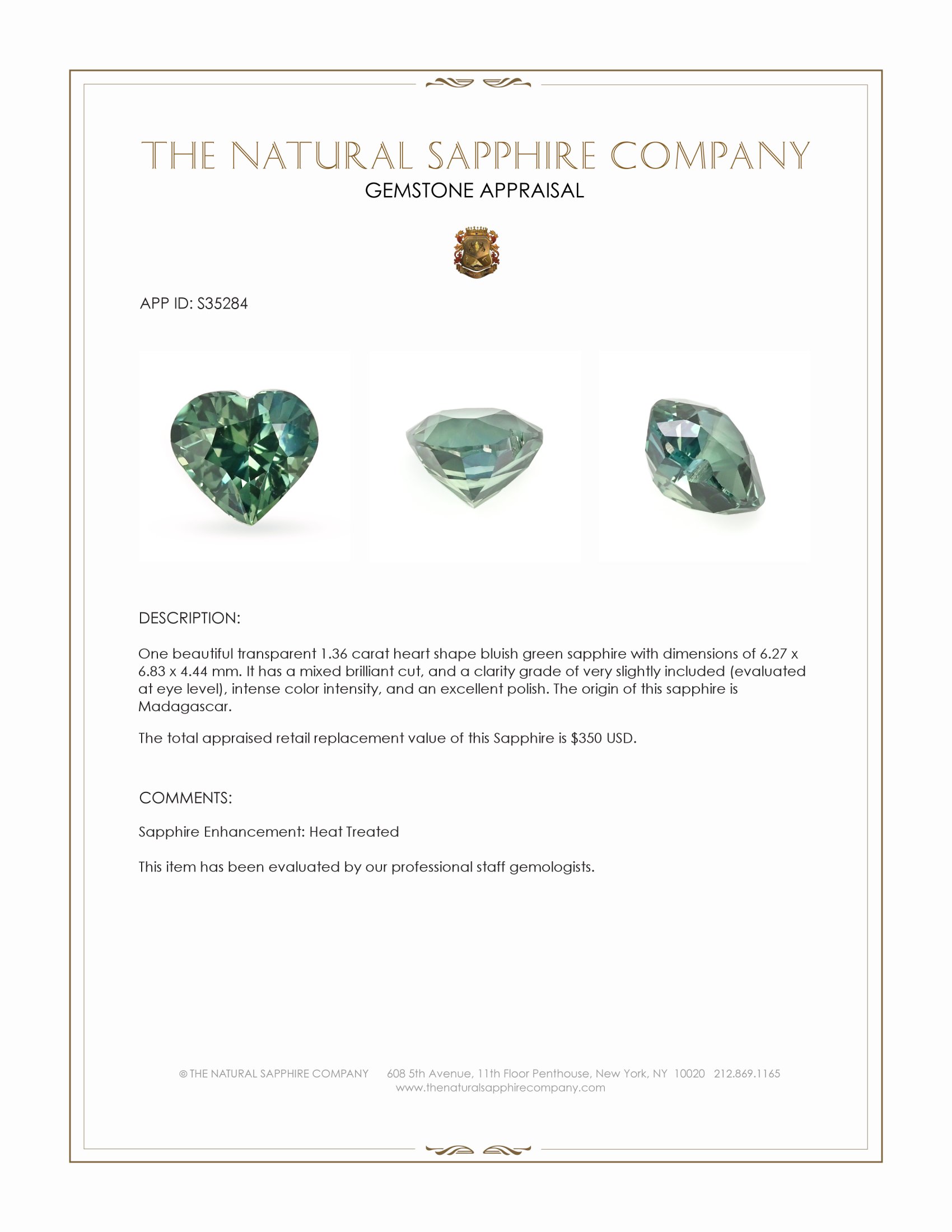 1.36 Ct. Bluish Green Sapphire from Madagascar