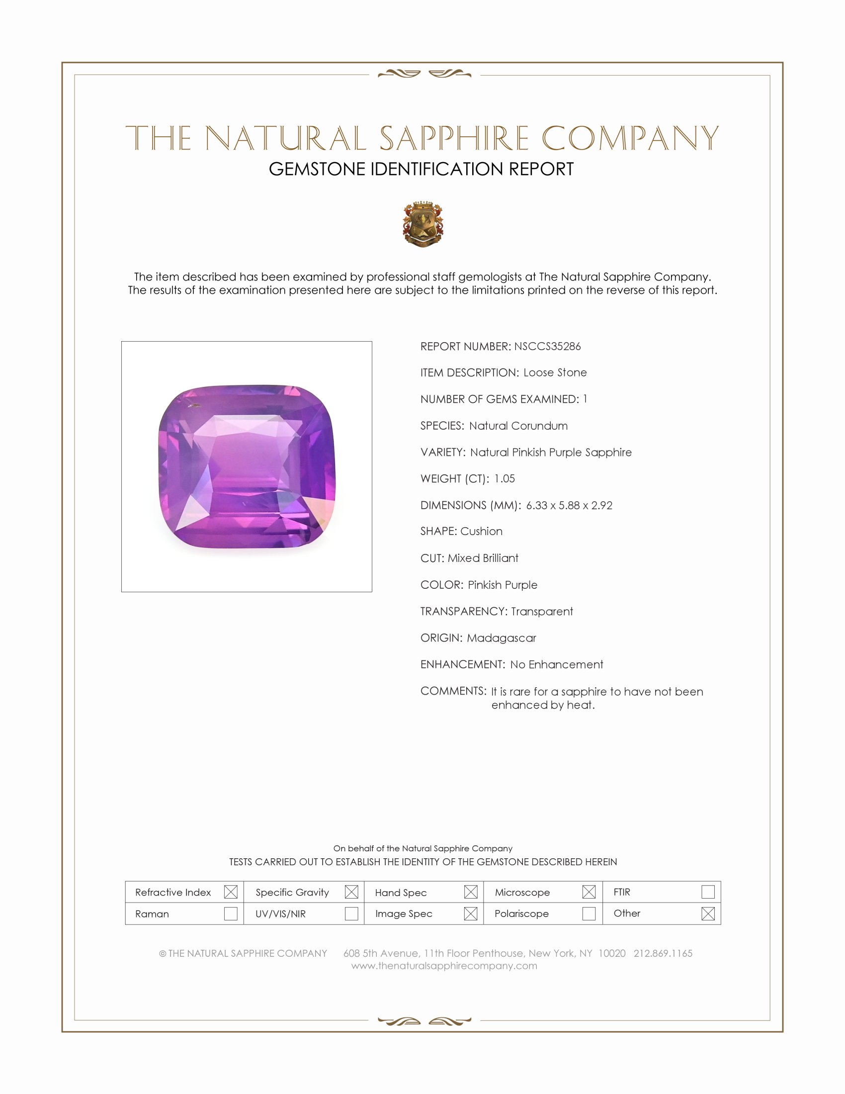 1.05 Ct. Pinkish Purple Sapphire from Madagascar