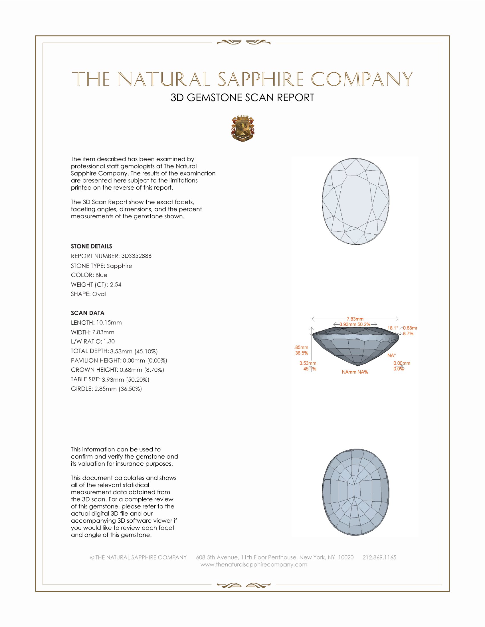 2.54 Ct. Blue Sapphire from Thailand