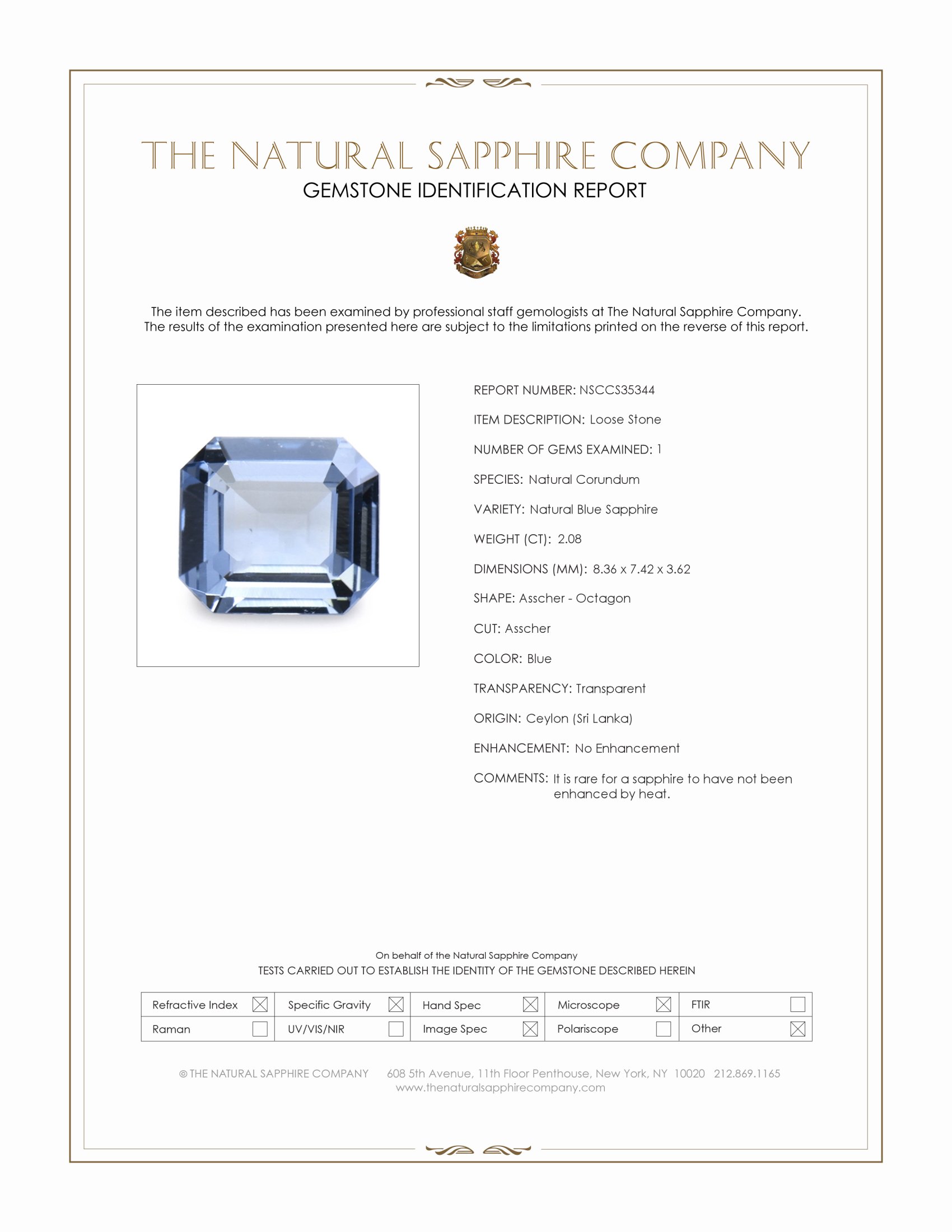 2.08 Ct. Blue Sapphire from Ceylon (Sri Lanka)