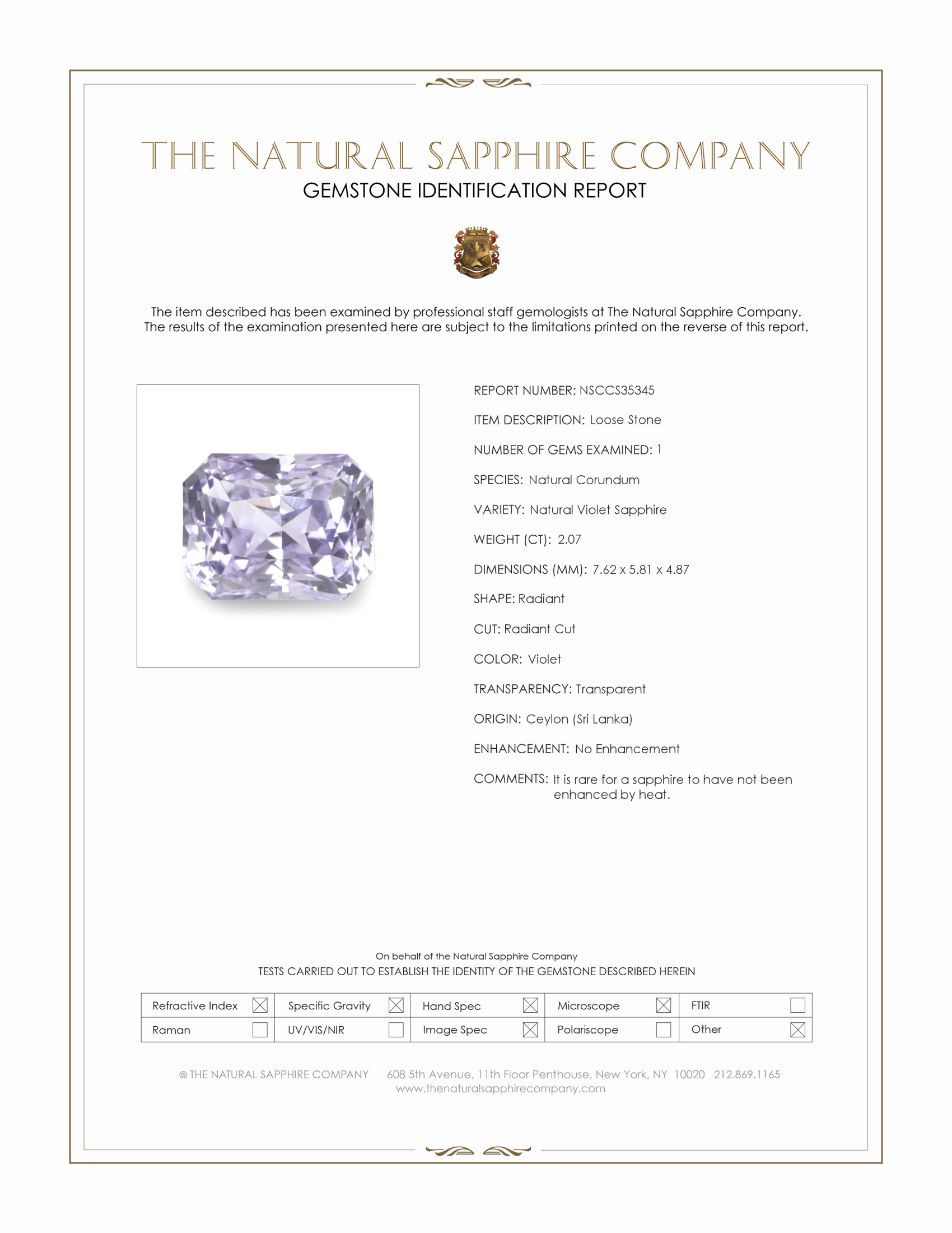 2.07 Ct. Violet Sapphire from Ceylon (Sri Lanka)