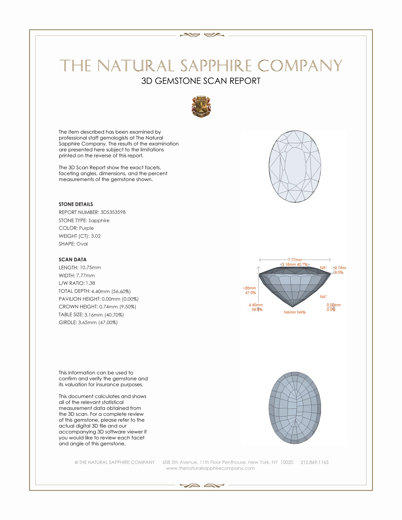 3.02 Ct. Purple Sapphire from Ceylon (Sri Lanka)