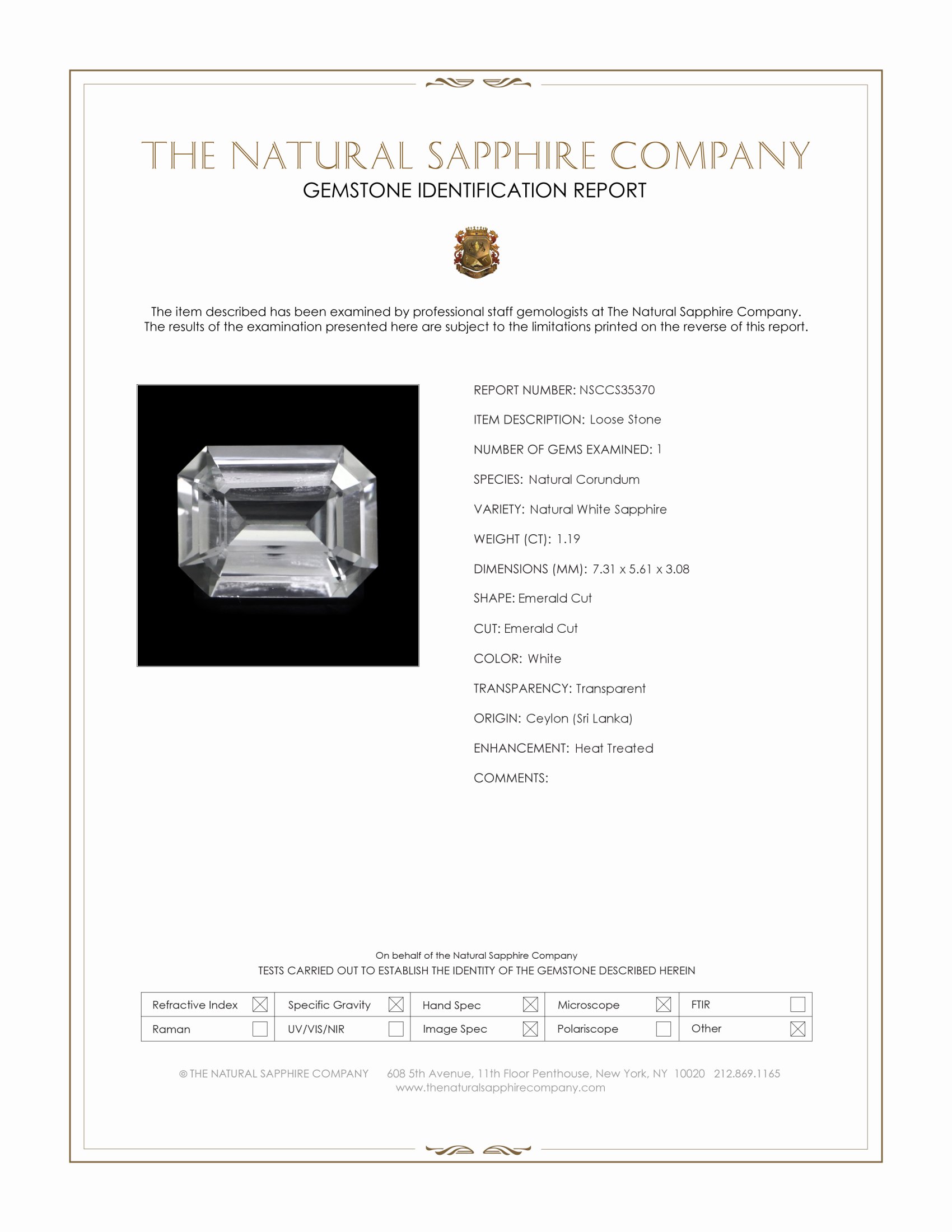 1.19 Ct. White Sapphire from Ceylon (Sri Lanka)
