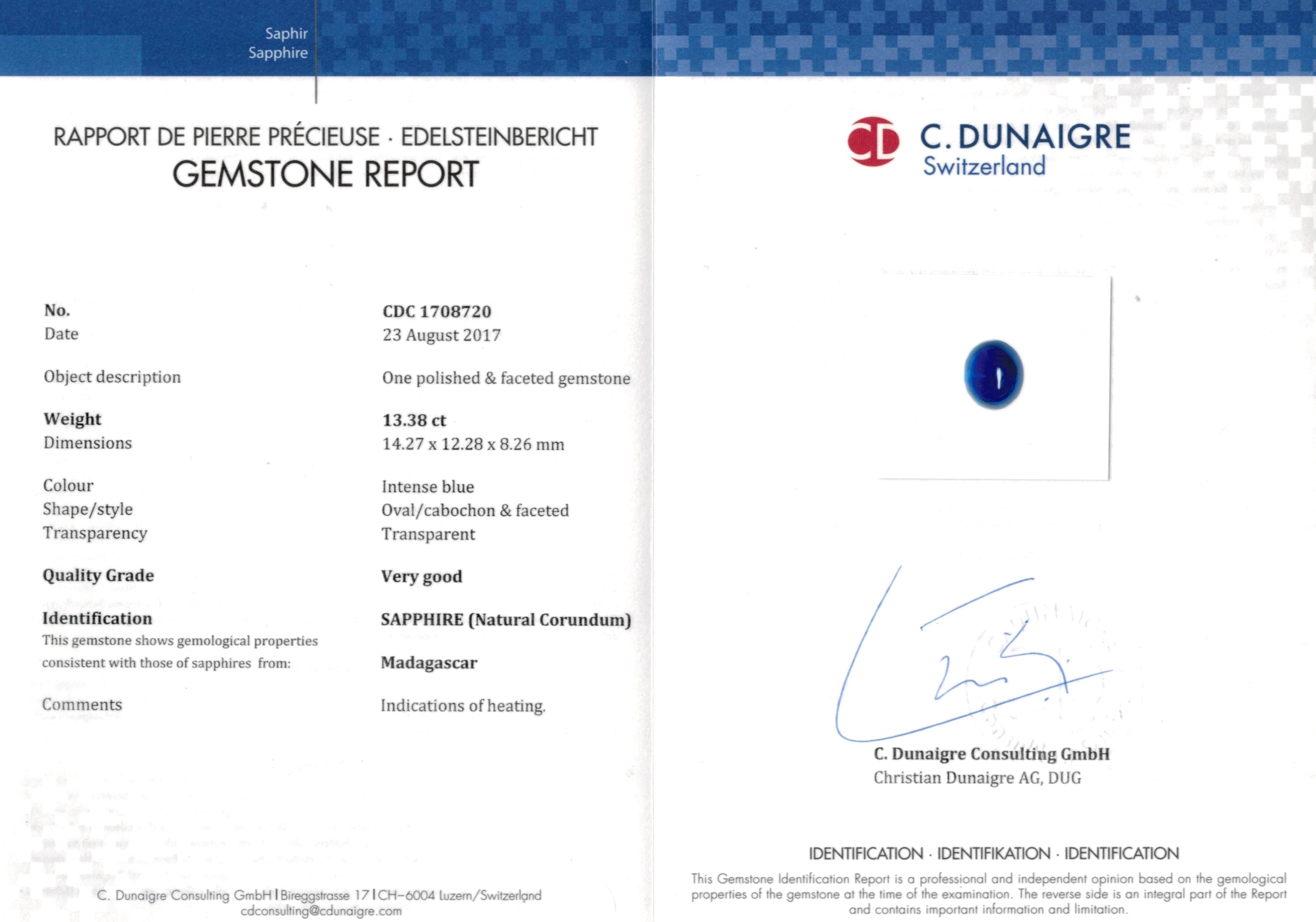 13.38 Ct. Blue Cabochon Sapphire from Madagascar