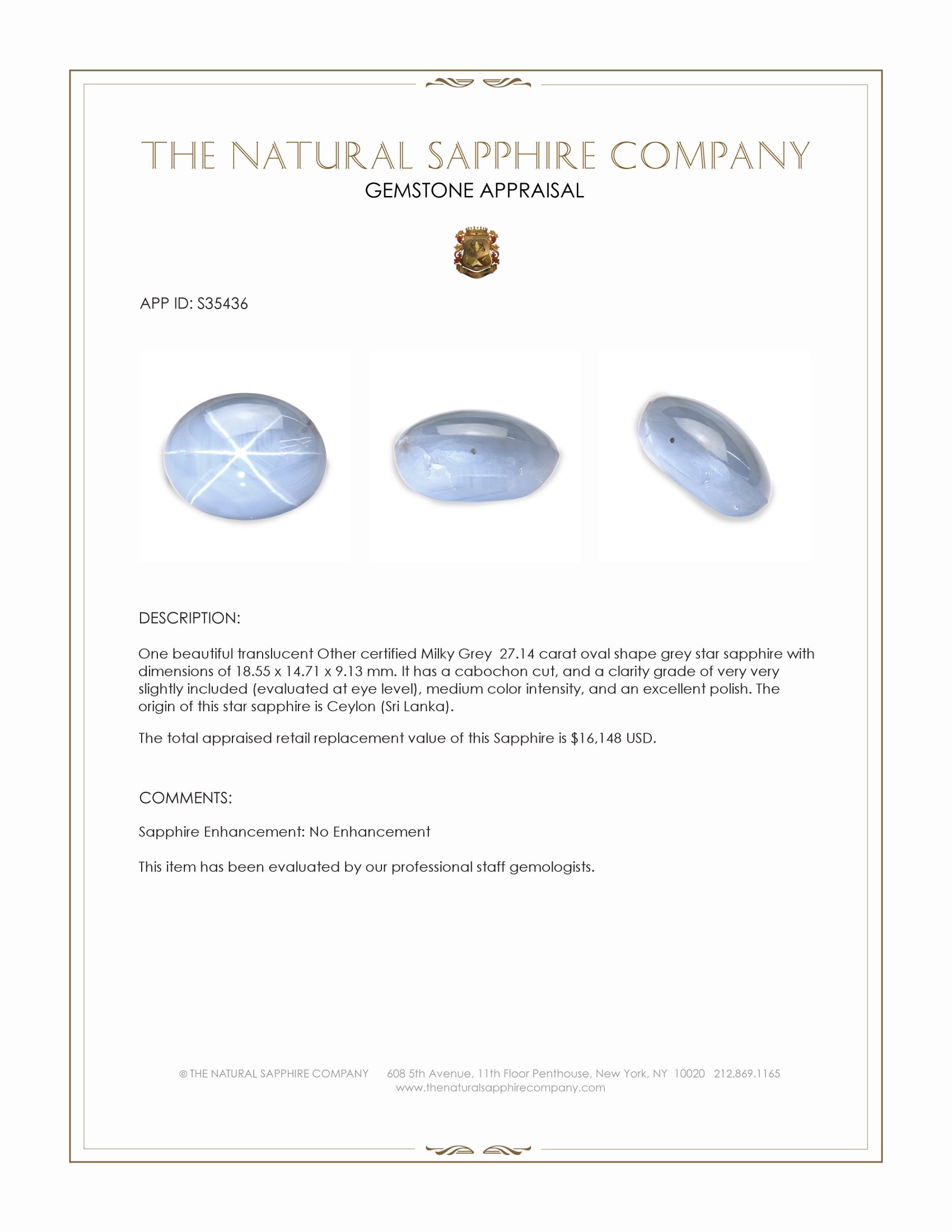 27.14 Ct. Grey Star Sapphire from Ceylon (Sri Lanka)