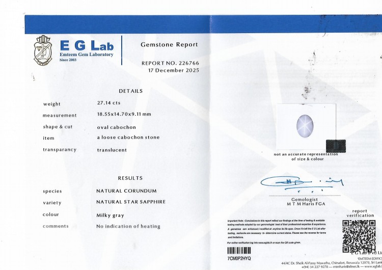 27.14 Ct. Grey Star Sapphire from Ceylon (Sri Lanka)