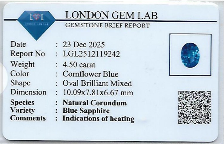 4.50 Ct. Blue Sapphire from Ceylon (Sri Lanka)