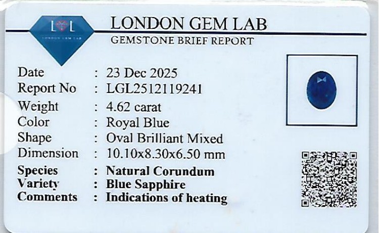 4.62 Ct. Blue Sapphire from Madagascar