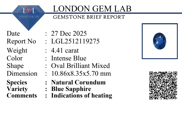 4.41 Ct. Blue Sapphire from Ceylon (Sri Lanka)