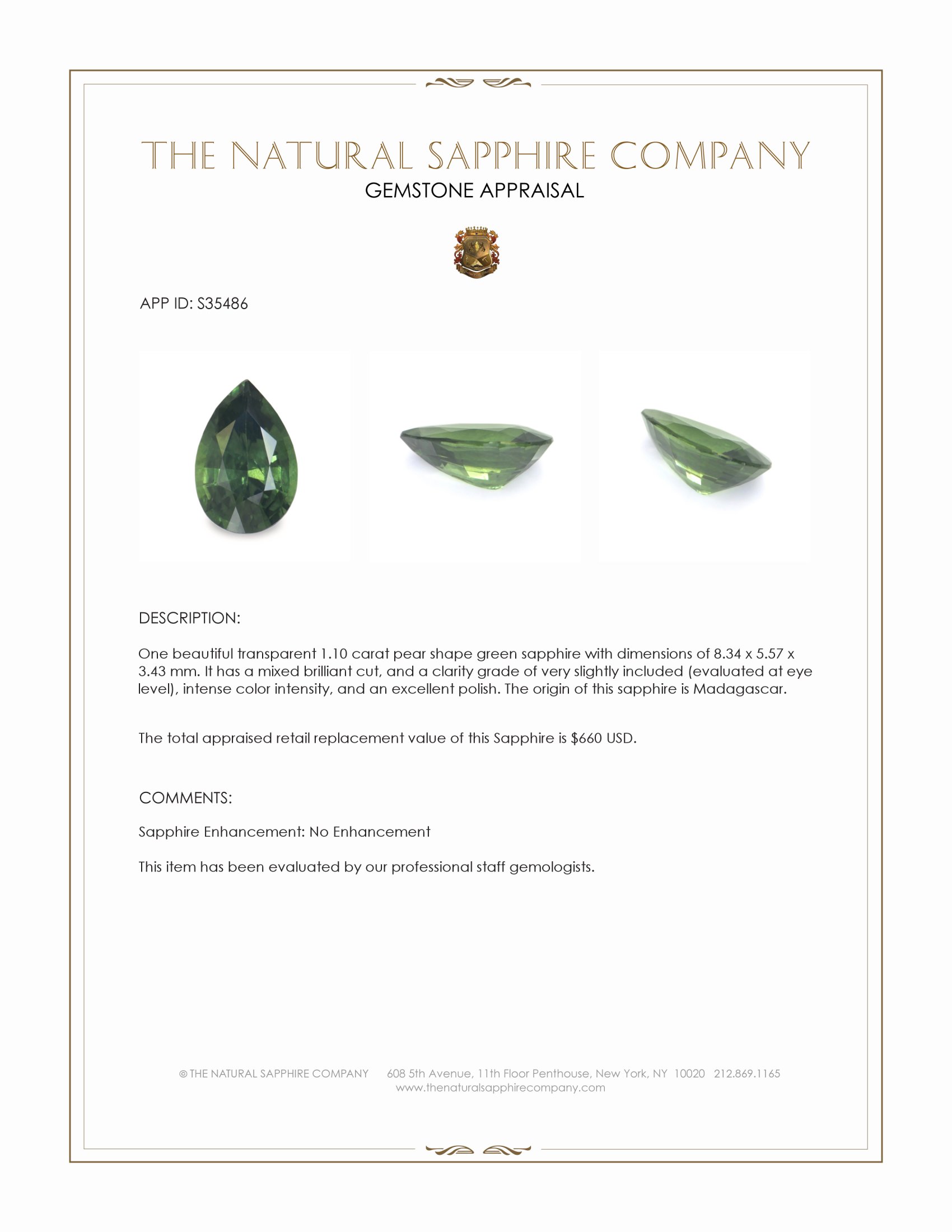 1.10 Ct. Green Sapphire from Madagascar