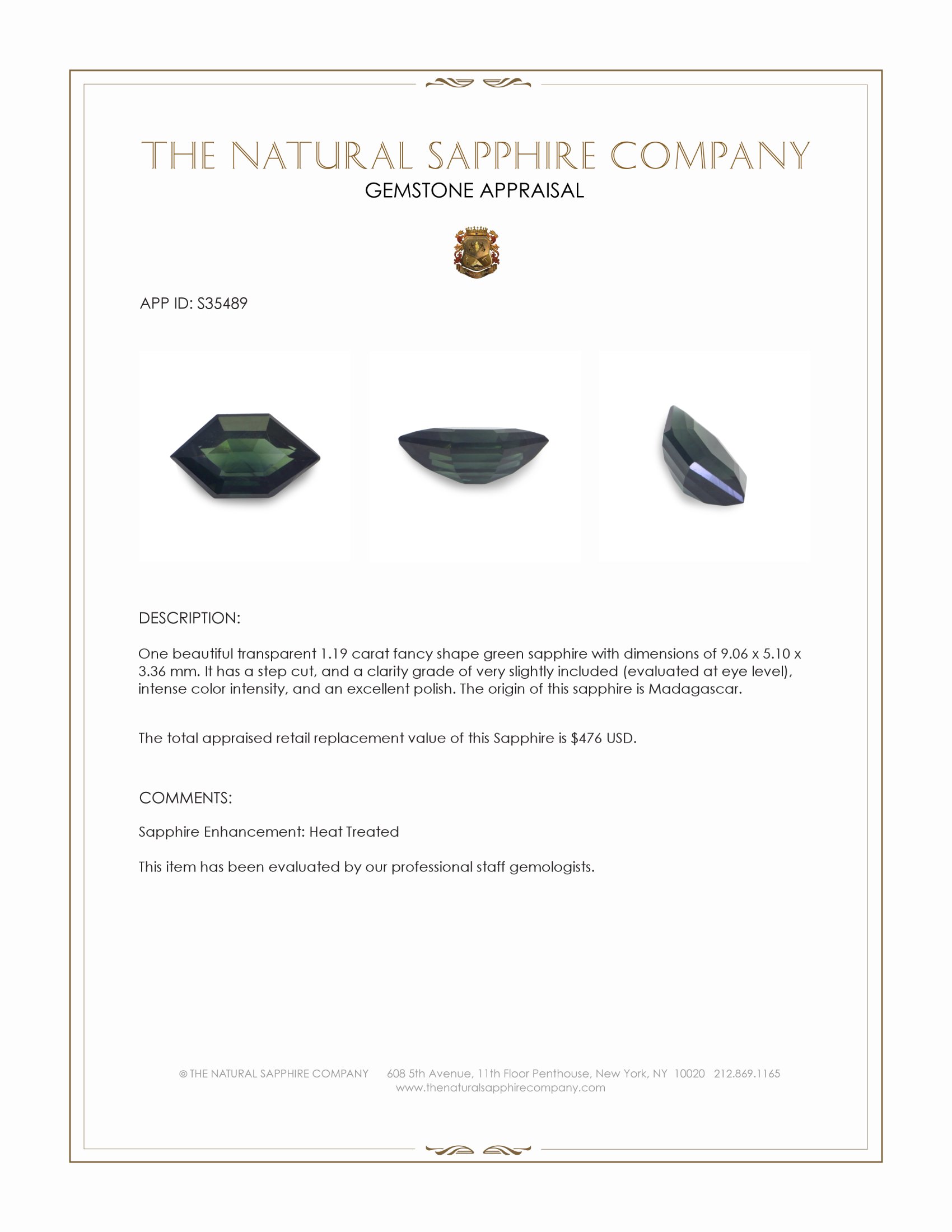 1.19 Ct. Green Sapphire from Madagascar