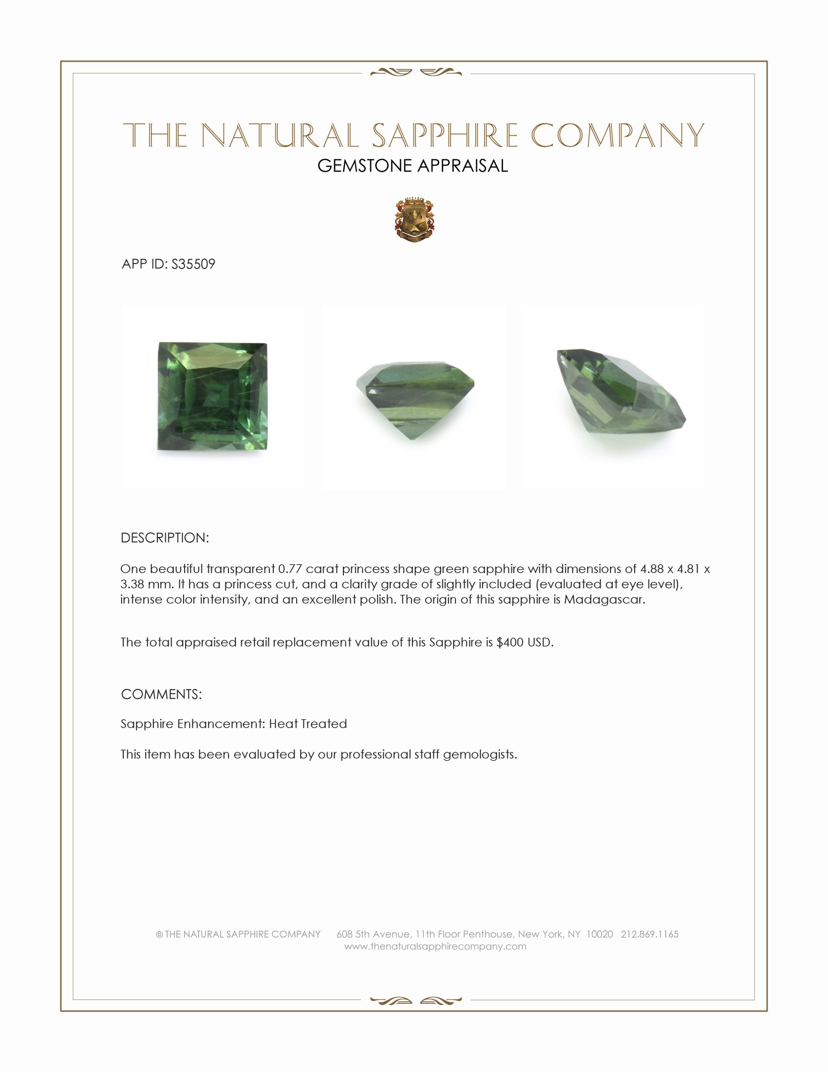 0.77 Ct. Green Sapphire from Madagascar