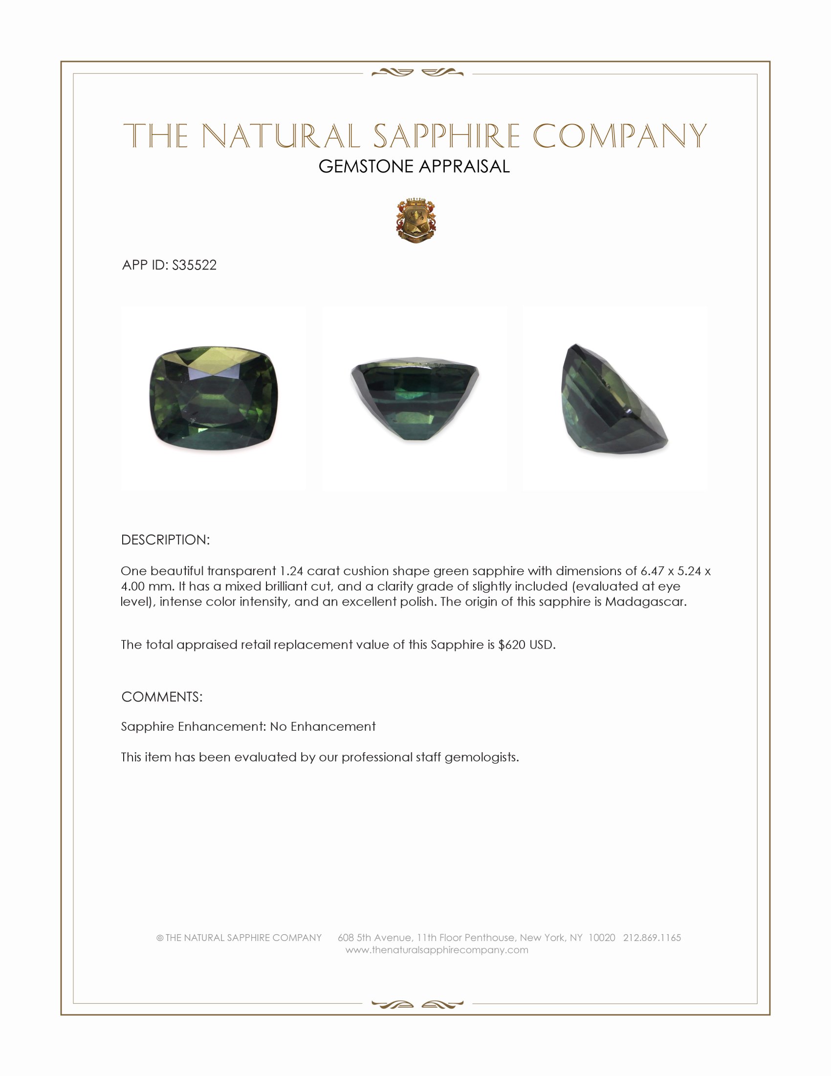 1.24 Ct. Green Sapphire from Madagascar