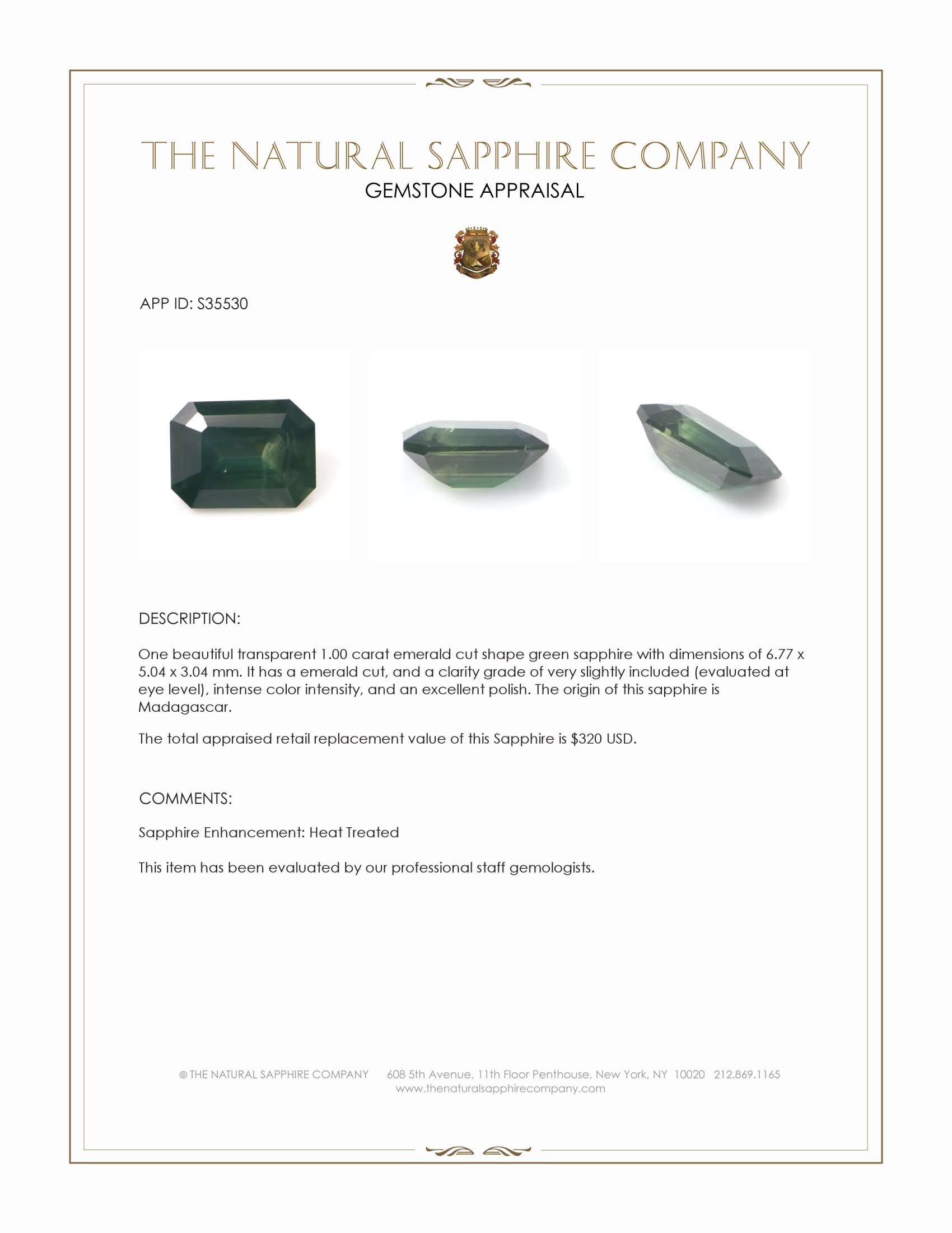 1.00 Ct. Green Sapphire from Madagascar