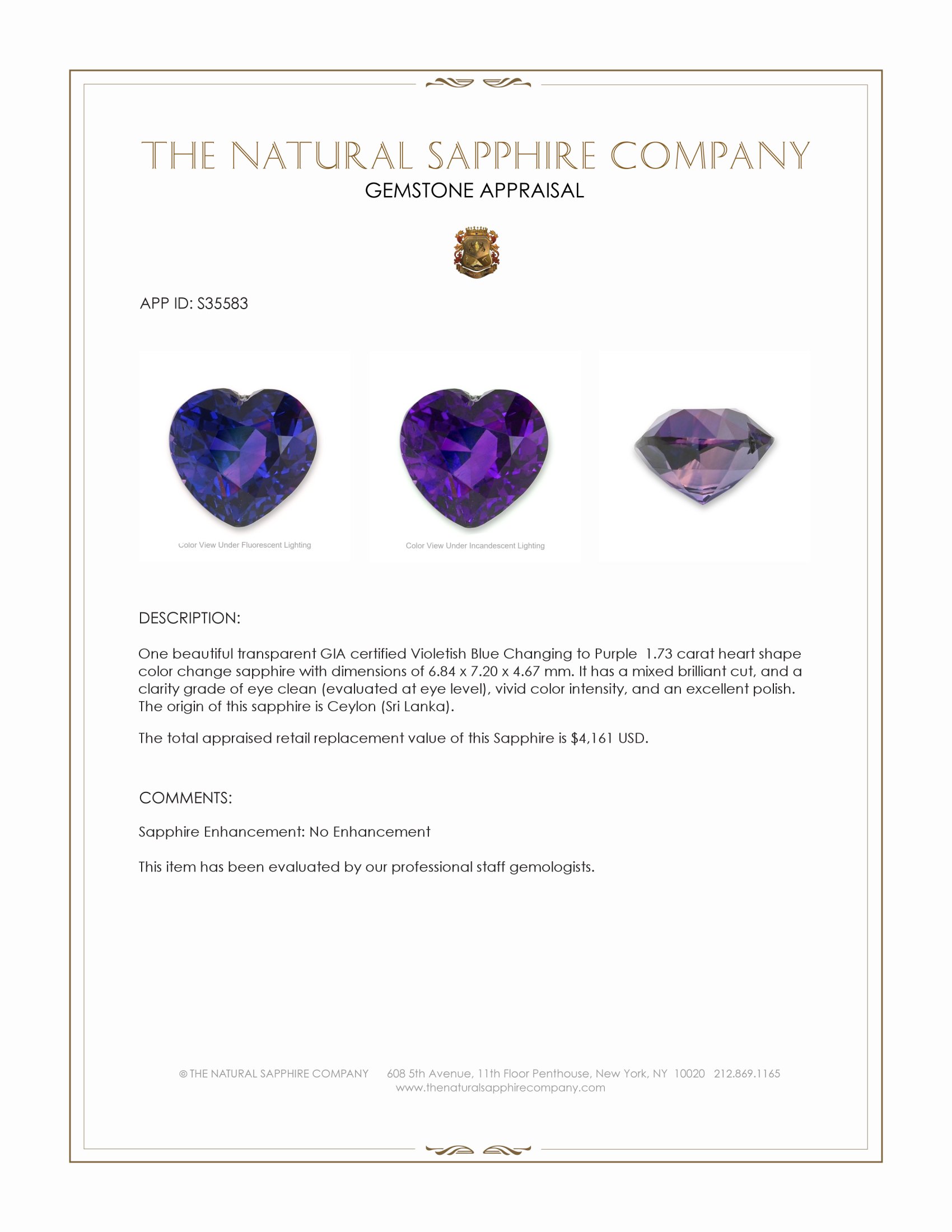 1.73 Ct. Color Change Sapphire from Ceylon (Sri Lanka)