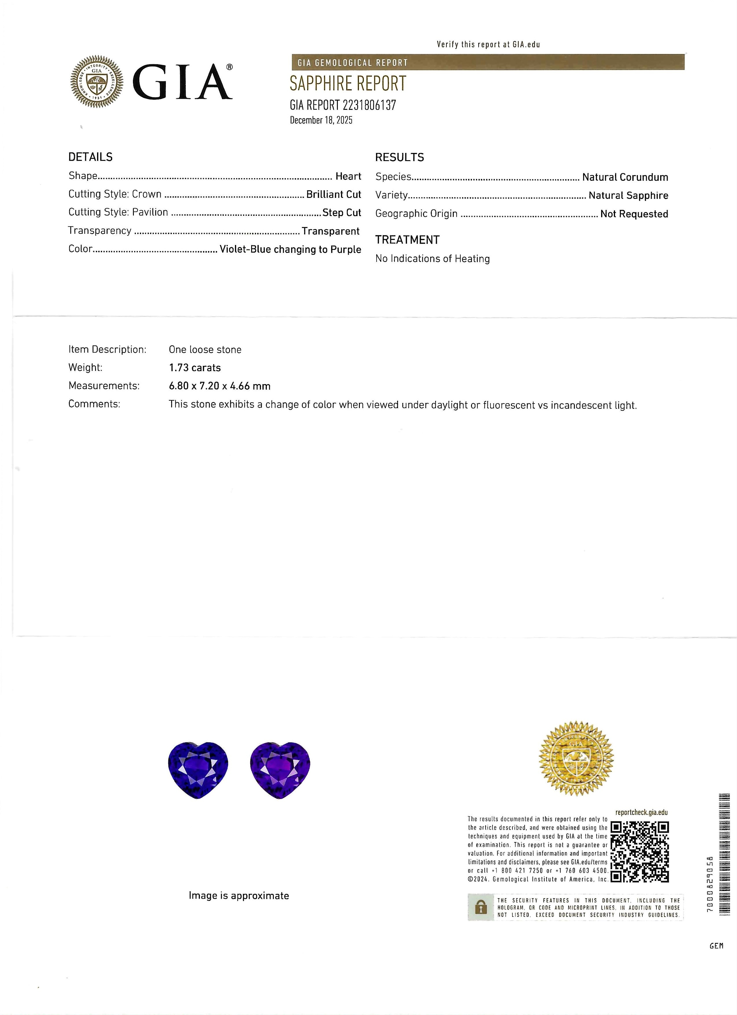 1.73 Ct. Color Change Sapphire from Ceylon (Sri Lanka)