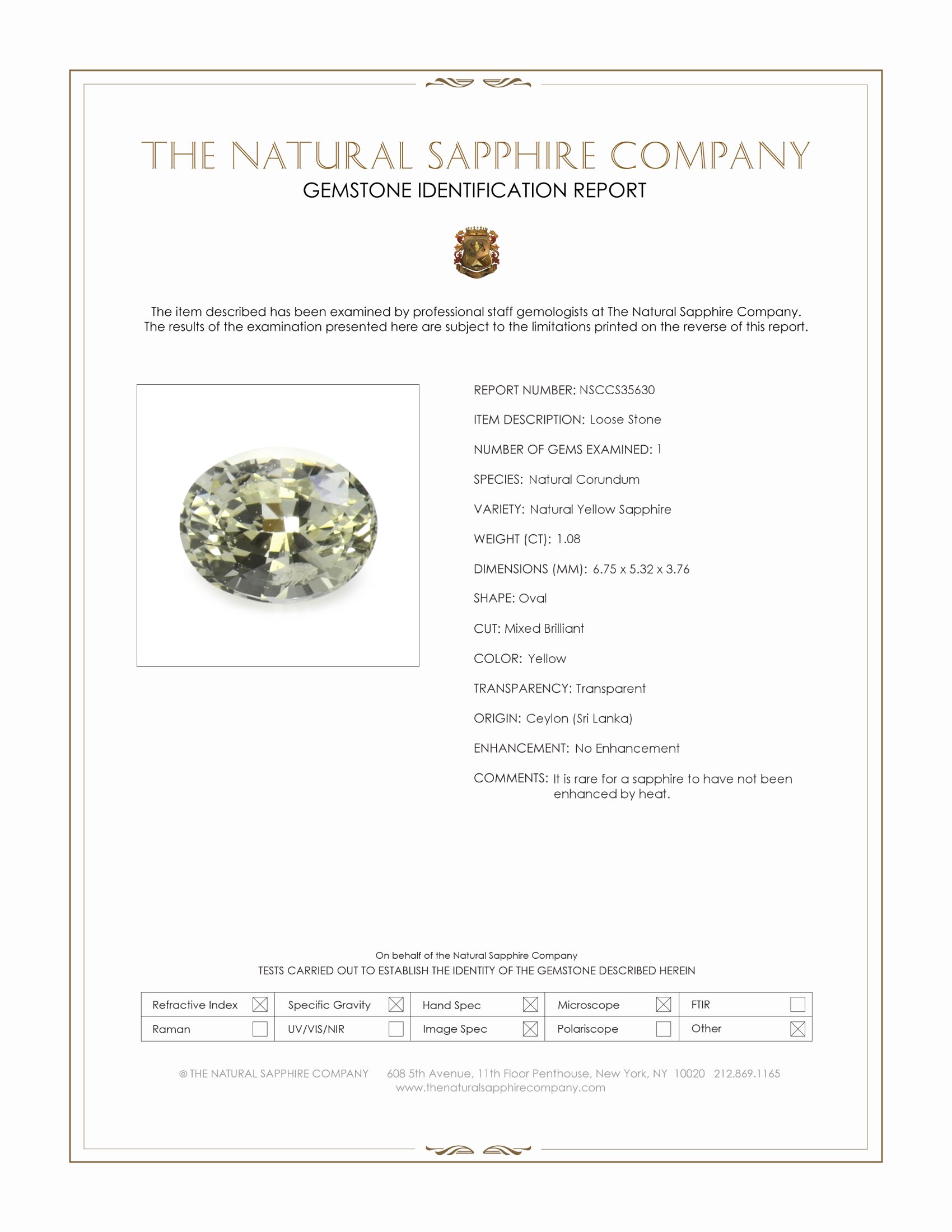 1.08 Ct. Yellow Sapphire from Ceylon (Sri Lanka)
