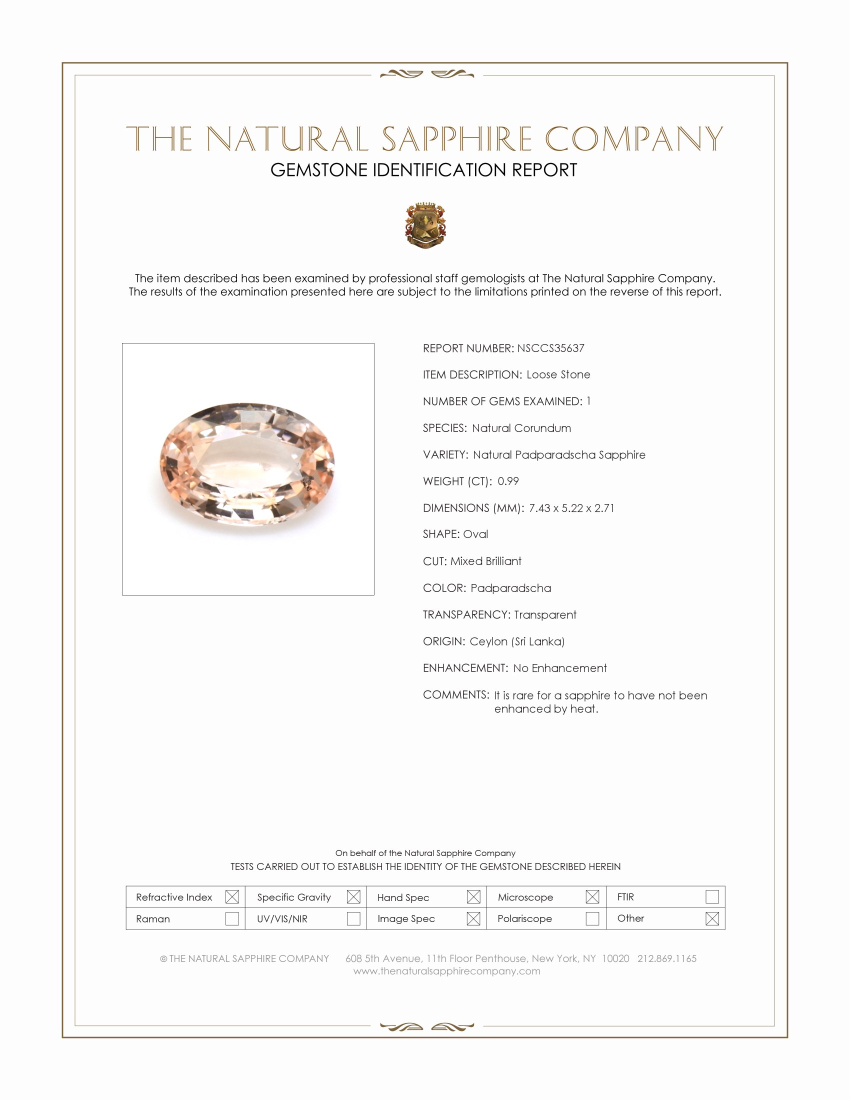 0.99 Ct. Padparadscha Sapphire from Ceylon (Sri Lanka)