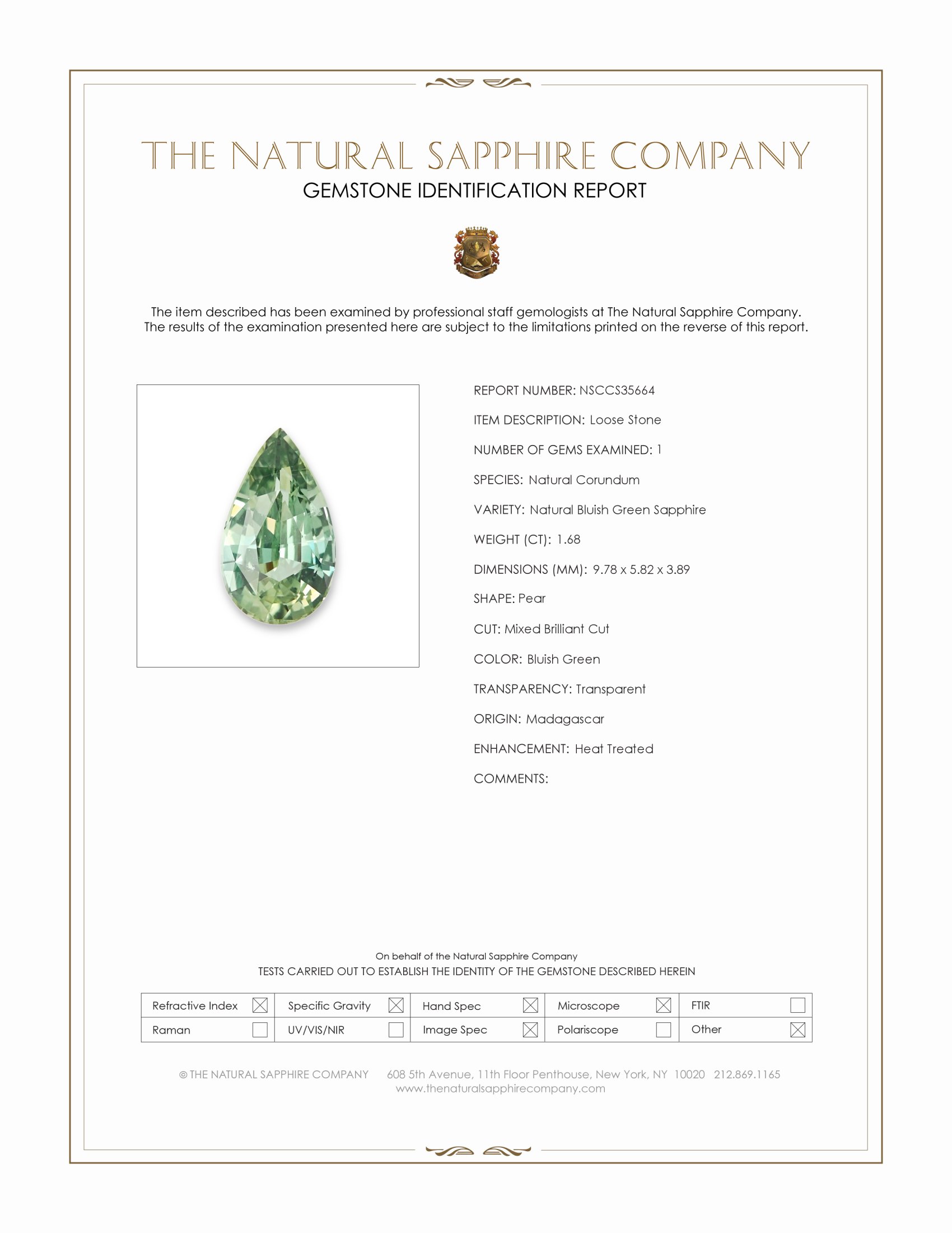 1.68 Ct. Bluish Green Sapphire from Madagascar