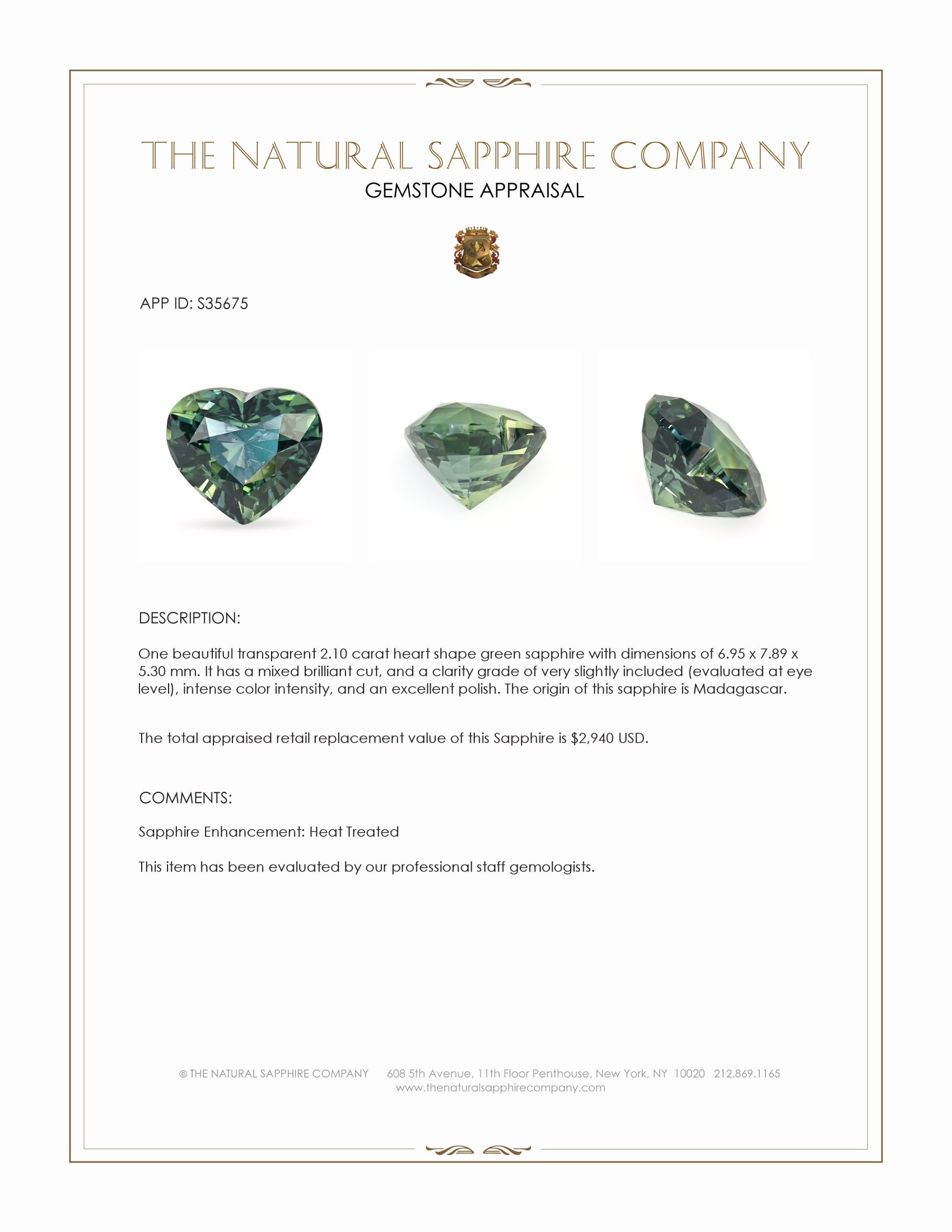 2.10 Ct. Green Sapphire from Madagascar