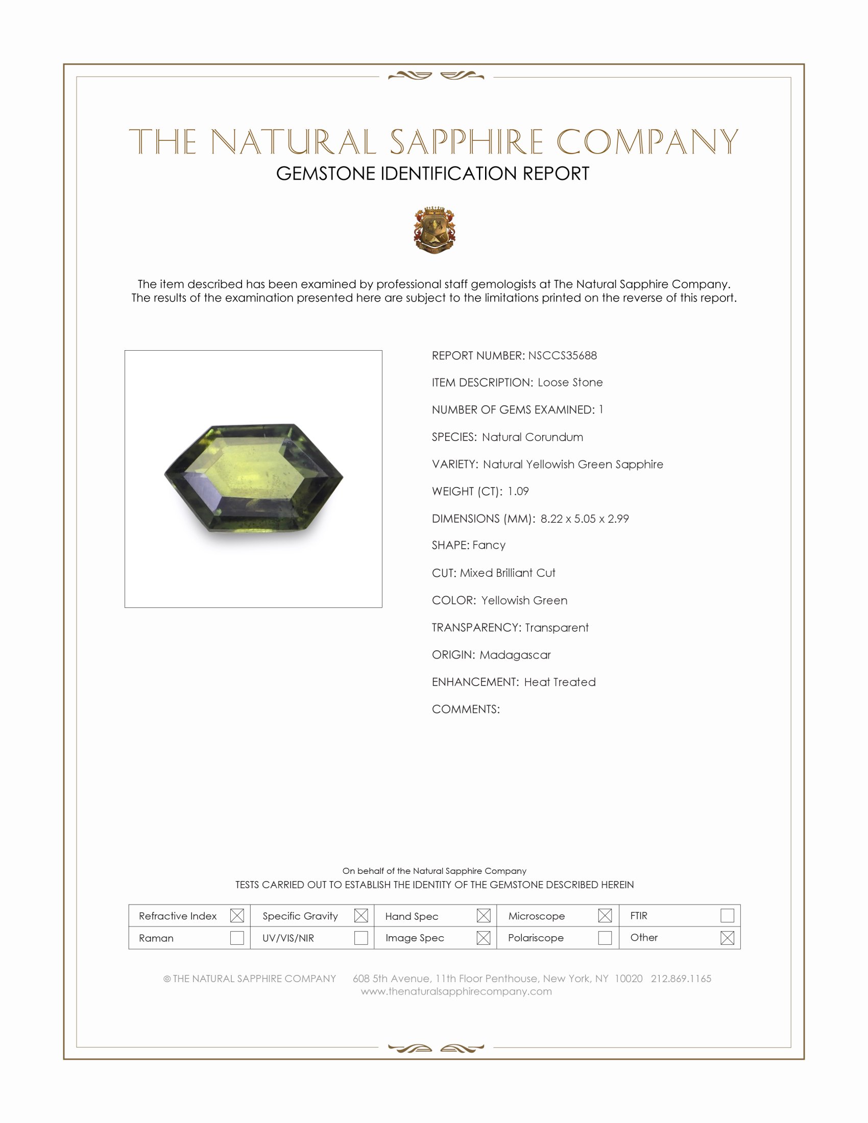1.09 Ct. Yellowish Green Sapphire from Madagascar