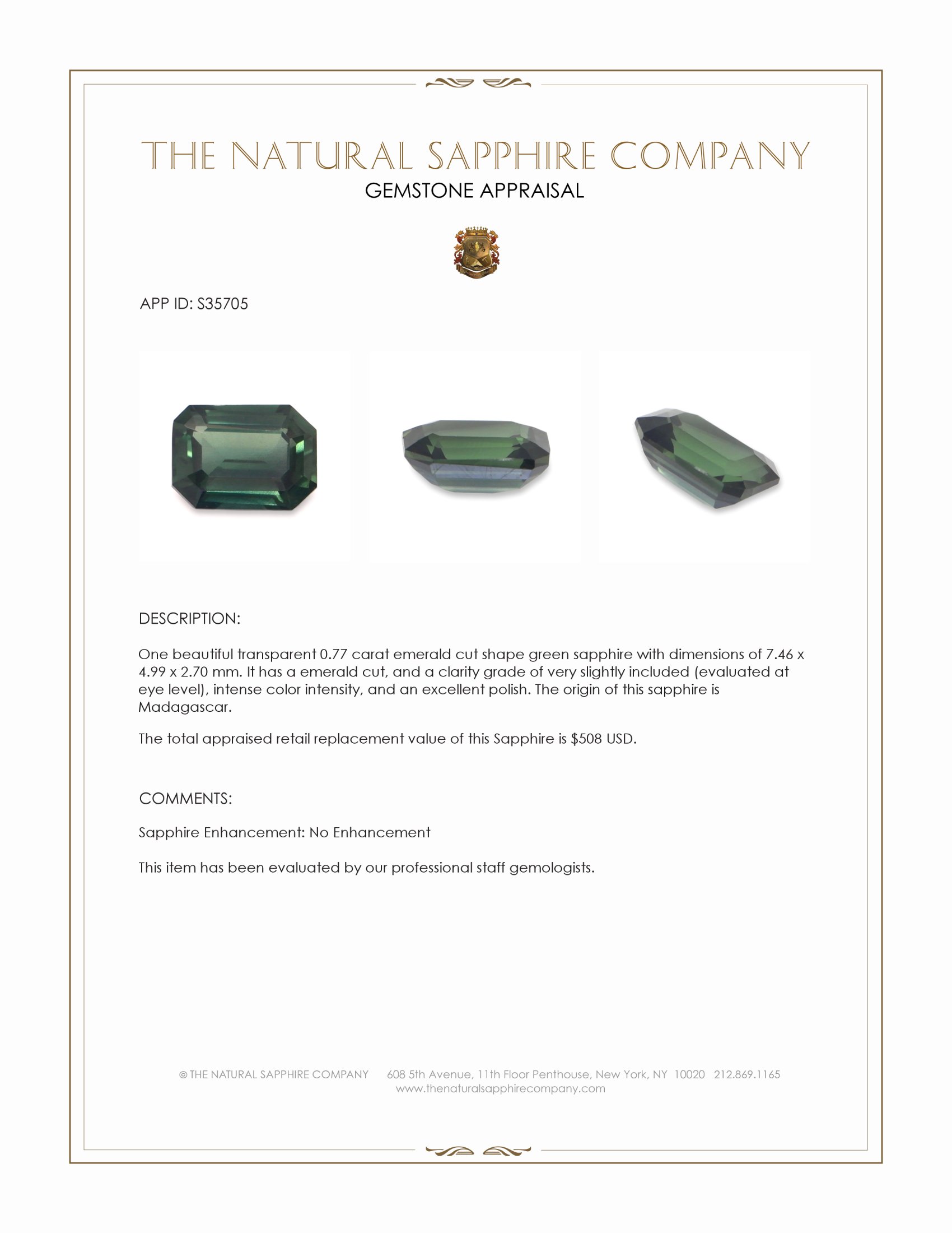 0.77 Ct. Green Sapphire from Madagascar