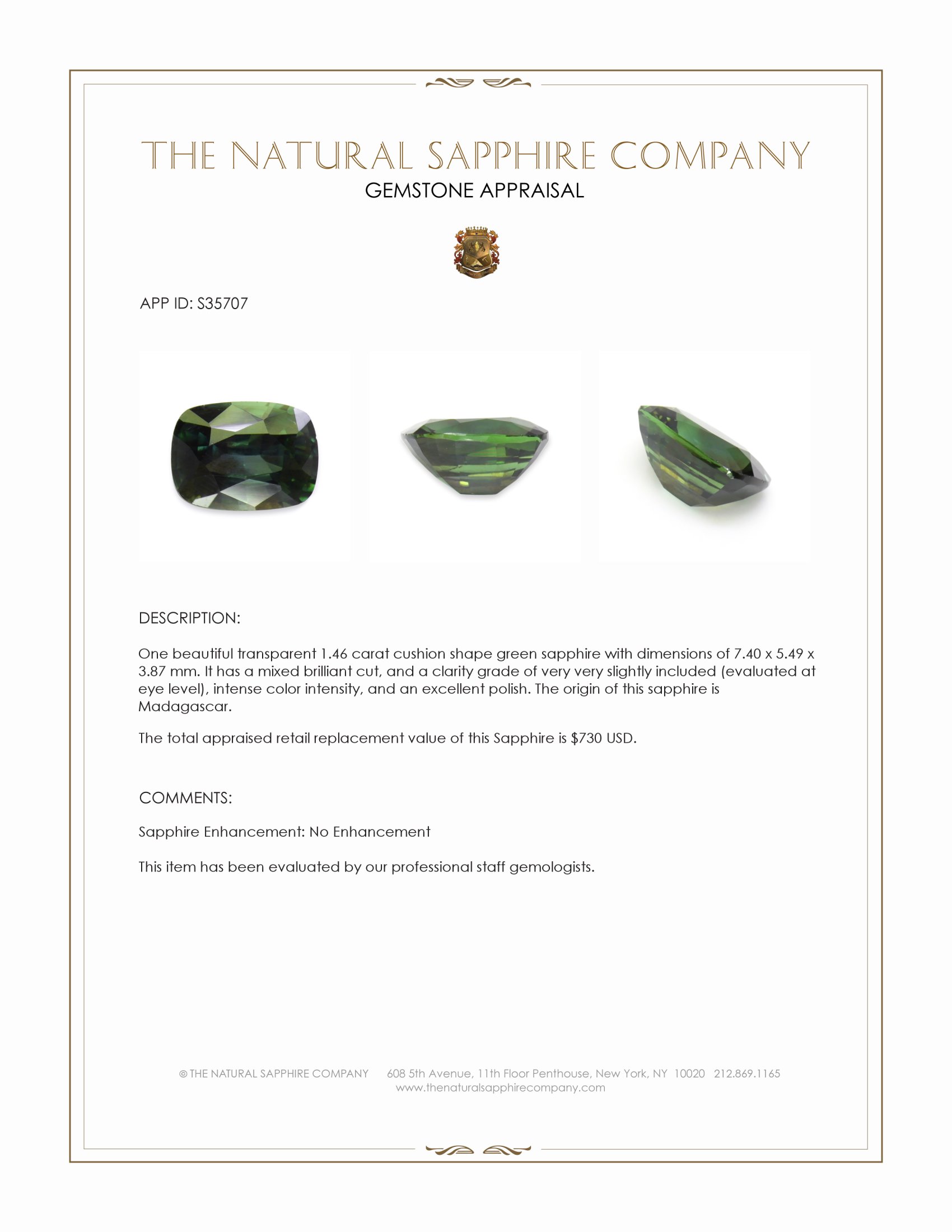 1.46 Ct. Green Sapphire from Madagascar