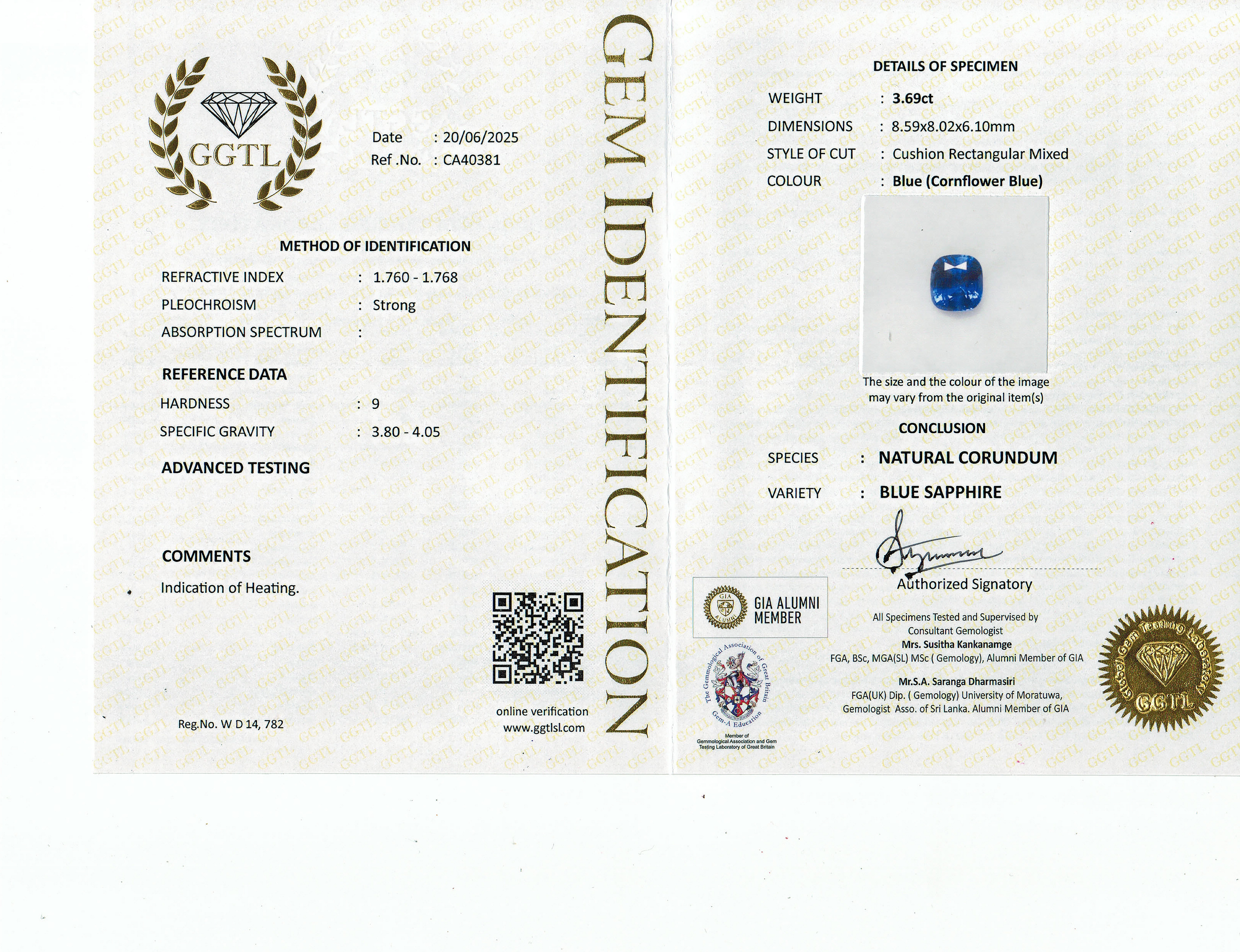3.70 Ct. Blue Sapphire from Ceylon (Sri Lanka)