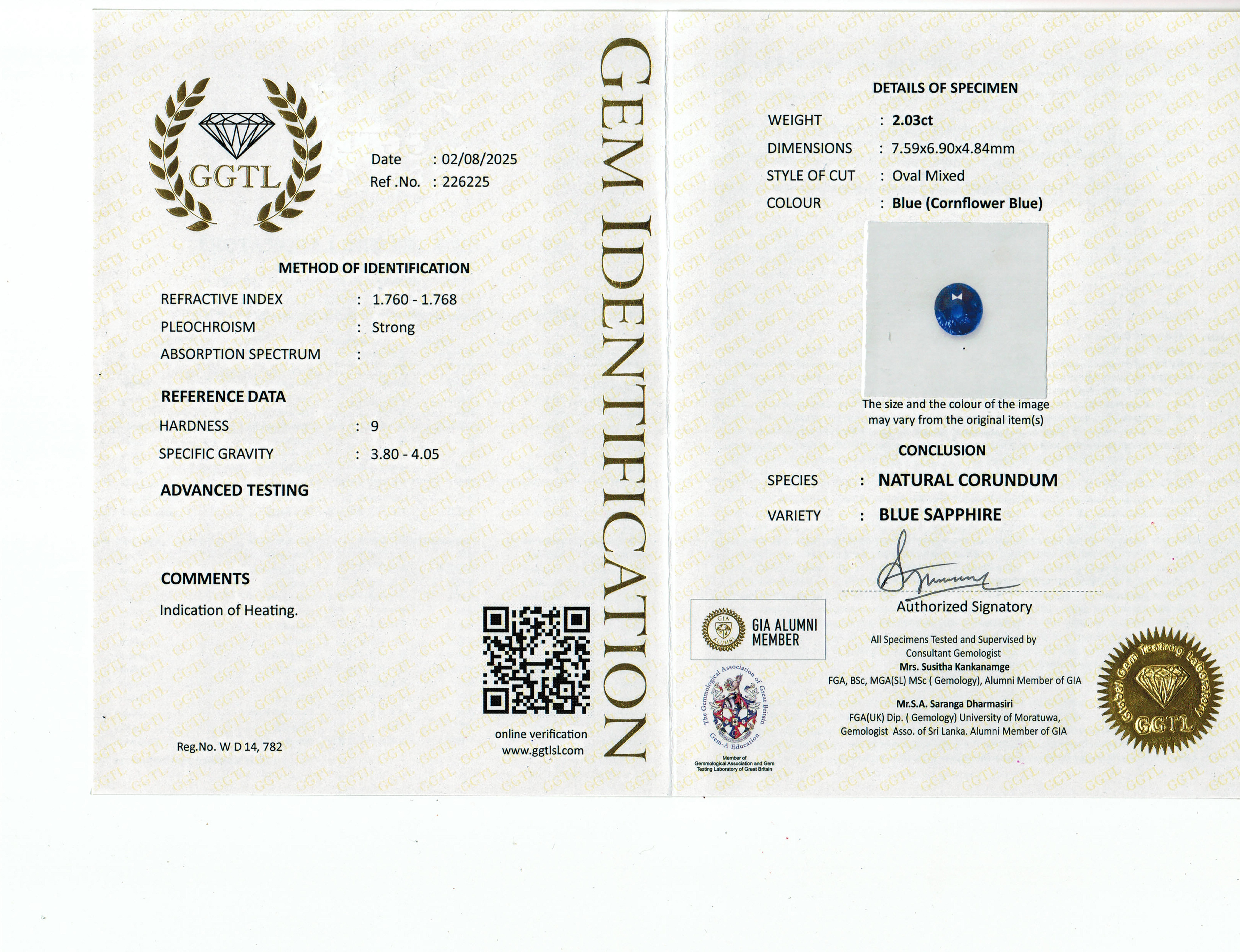 2.03 Ct. Blue Sapphire from Ceylon (Sri Lanka)