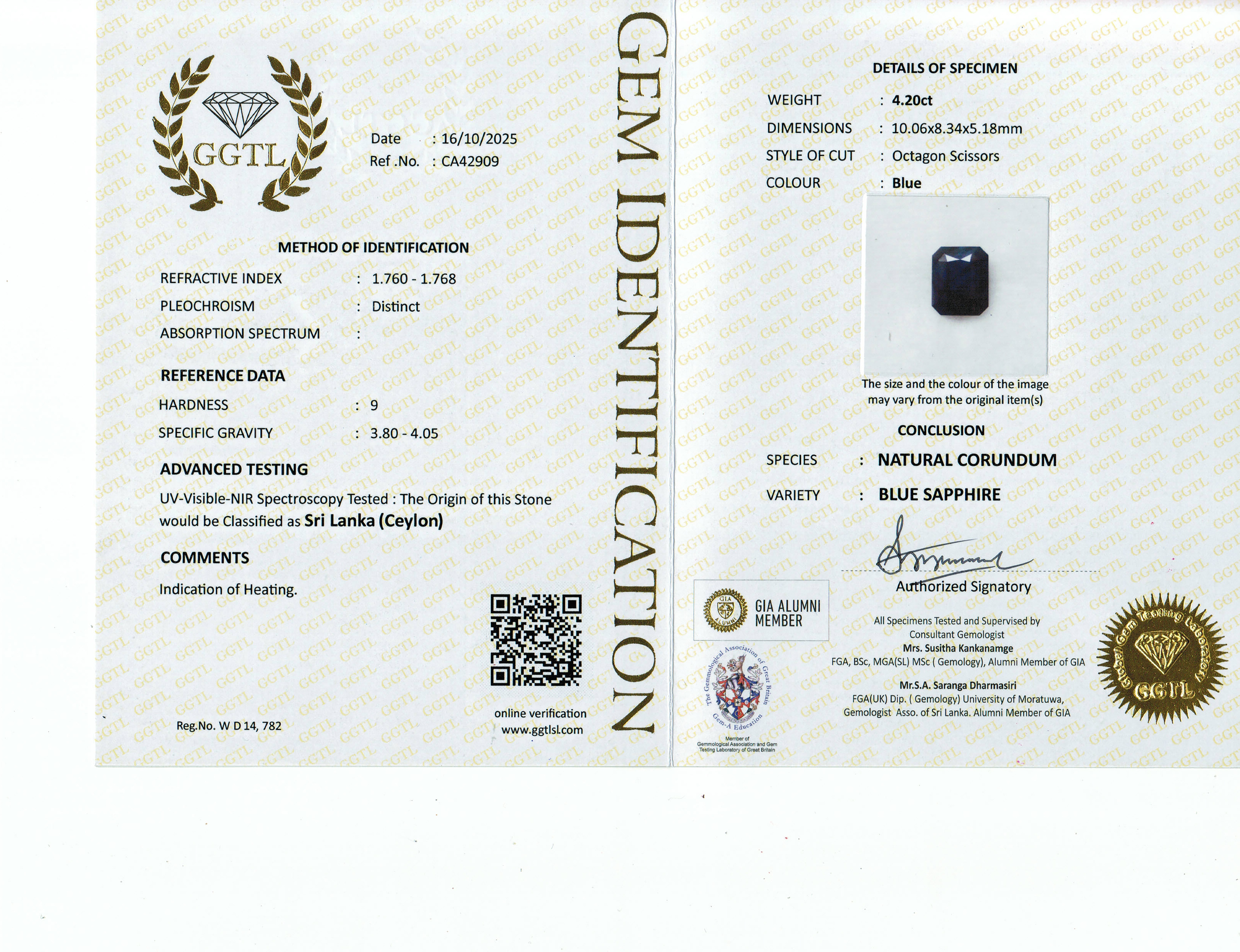 4.21 Ct. Blue Sapphire from Ceylon (Sri Lanka)