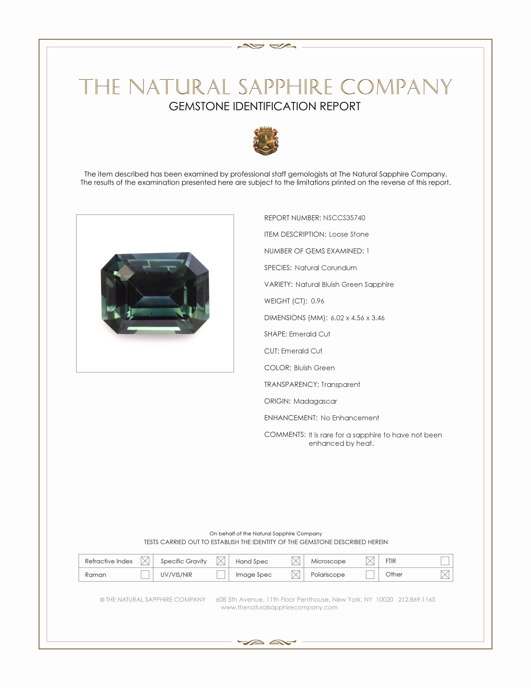 0.96 Ct. Bluish Green Sapphire from Madagascar